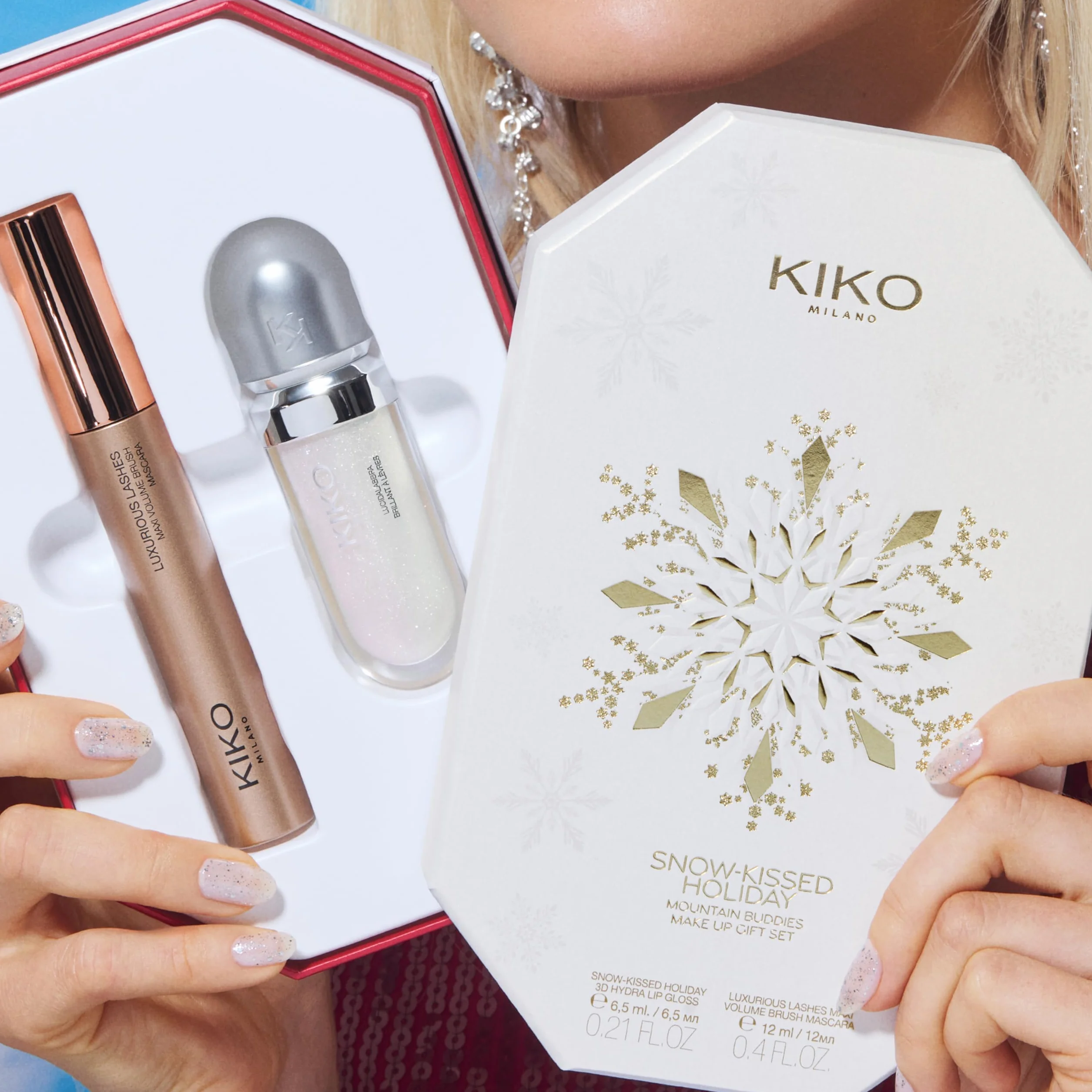 KIKO Milano Snow-Kissed Holiday Mountain Buddies Make Up Gift Set, Coffret Cadeau Maquillage Brillant À Lèvres 3D Hydra Lipgloss Mascara