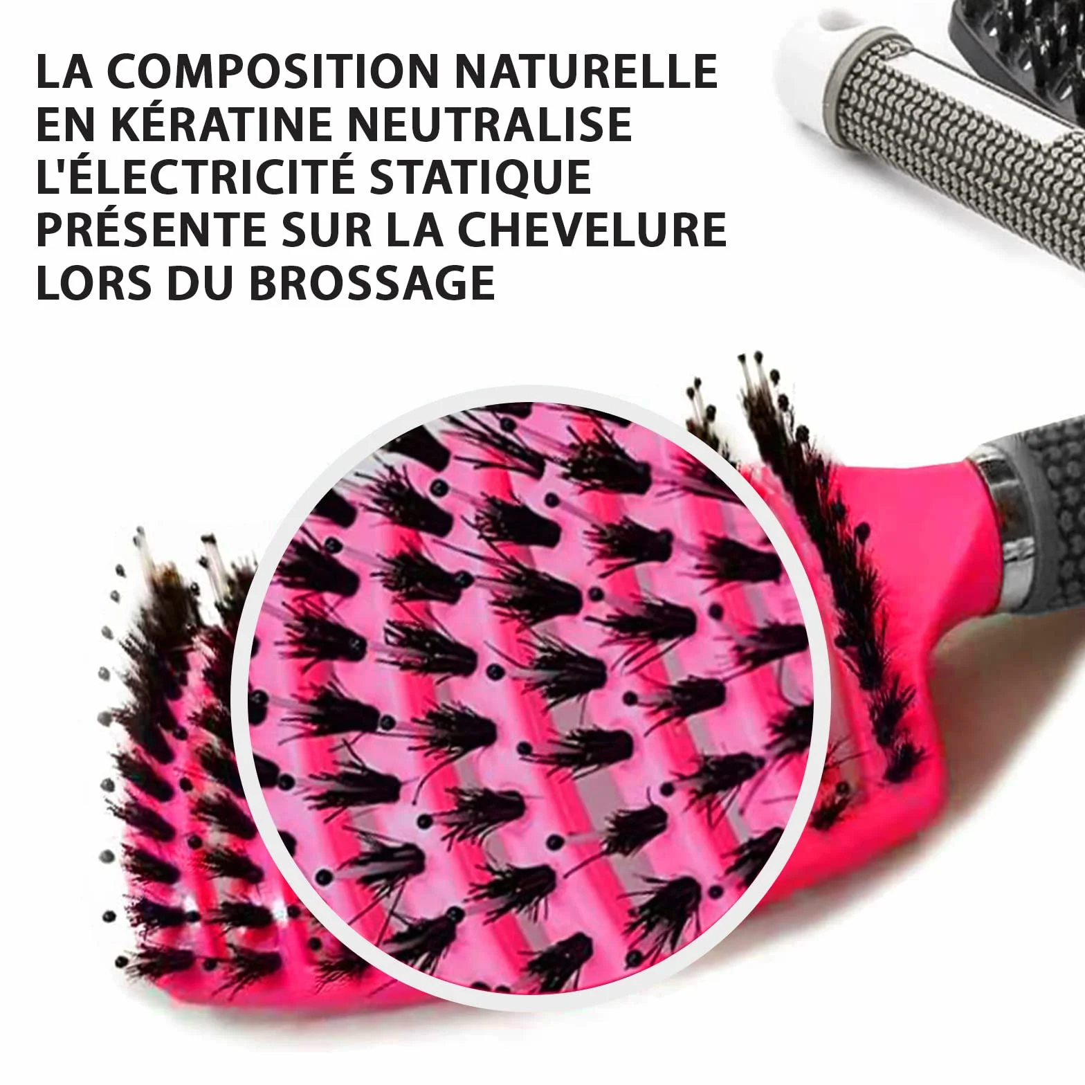 Brosse Poil de Sanglier 2 Brosses à Cheveux Démélant 100% Naturel Rose Arc-en-Ciel