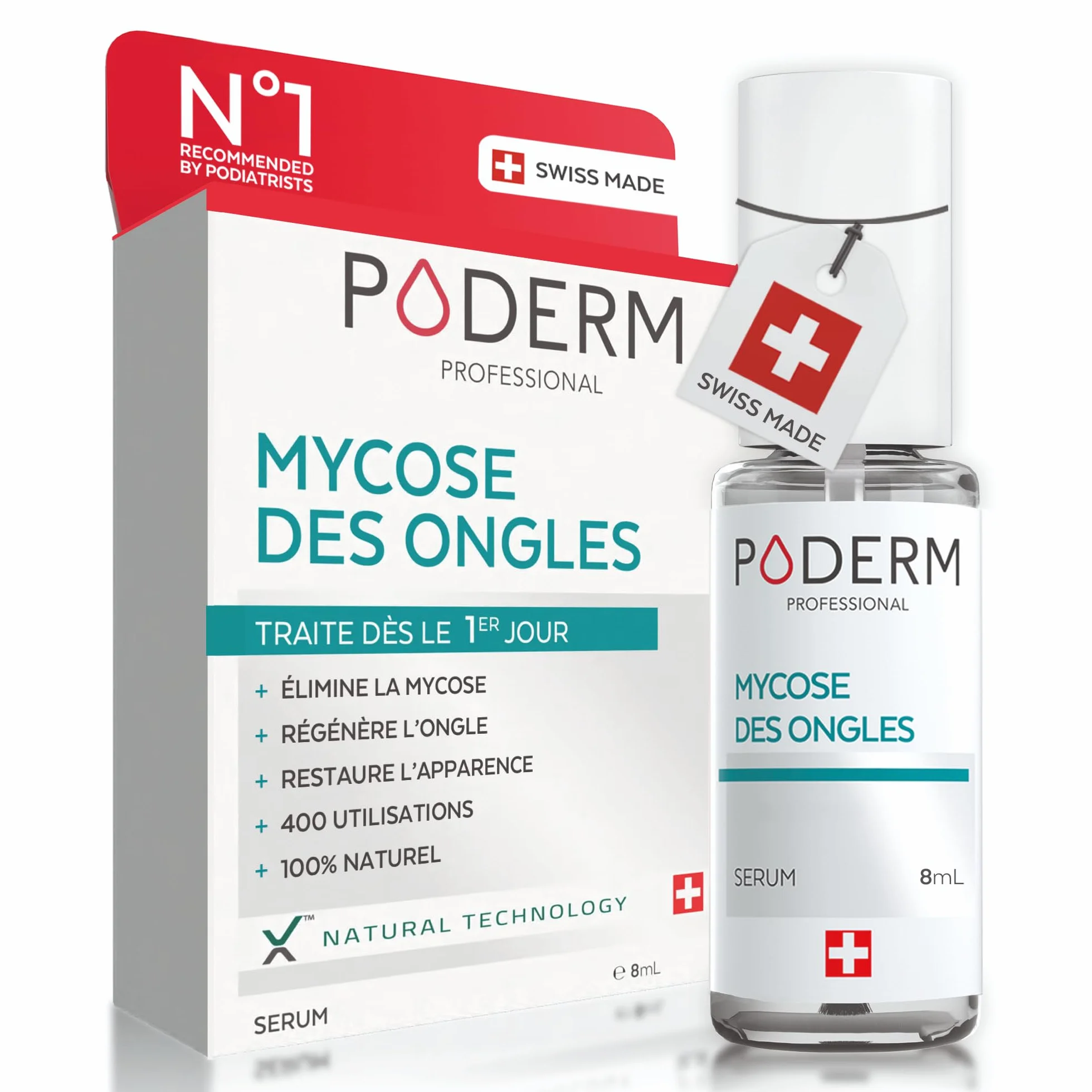 PODERM MYCOSE ONGLE TRAITEMENT 2en1 Antifongique Réparateur Pied Main Swiss Made