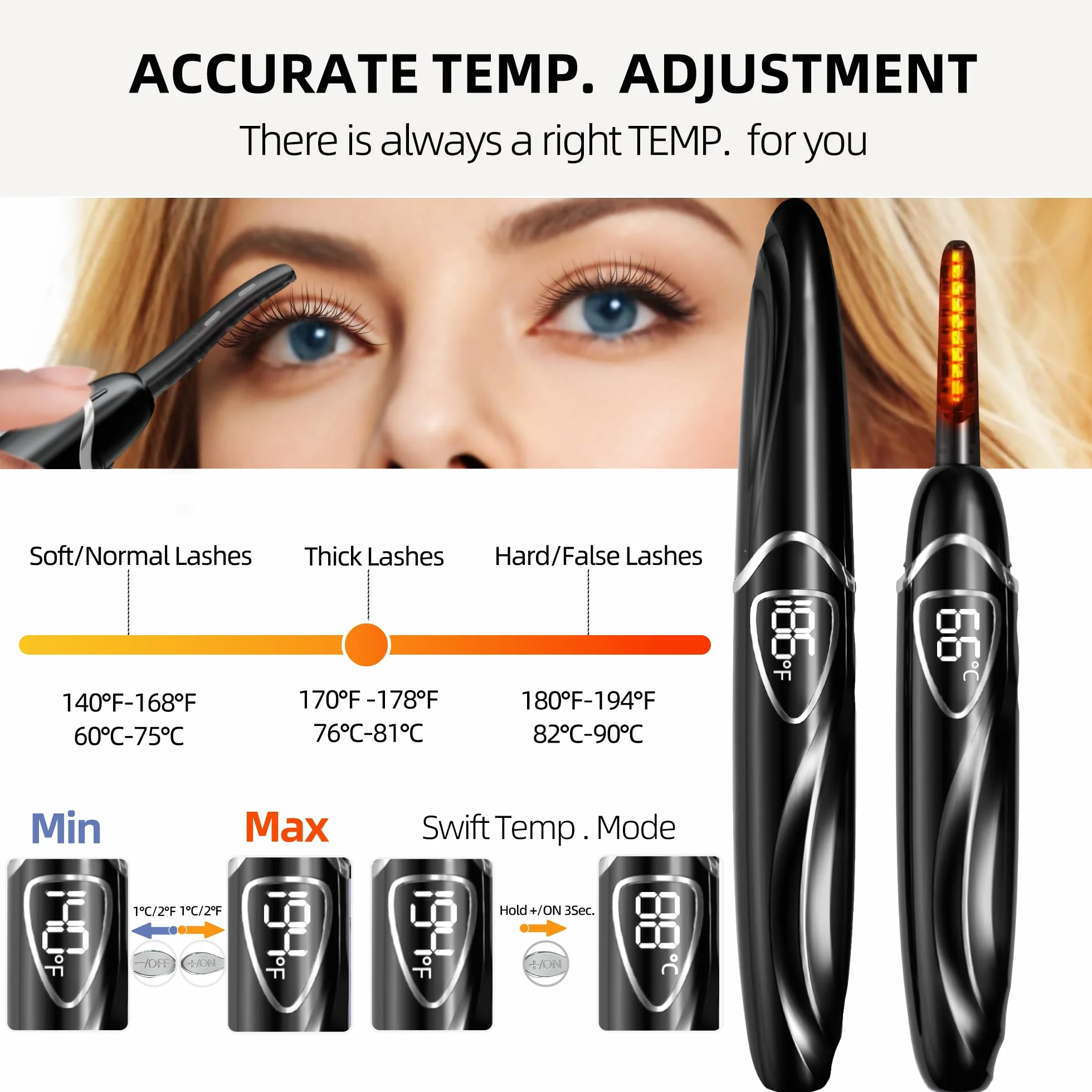 Heated Eyelash Curler, S600 Heated Lash Curler, Accurate Temperature Control Electric Eyelash Curler Heated - Intelligent Power Off, Fast Heating (Beluga/Silver, S600-148MM)