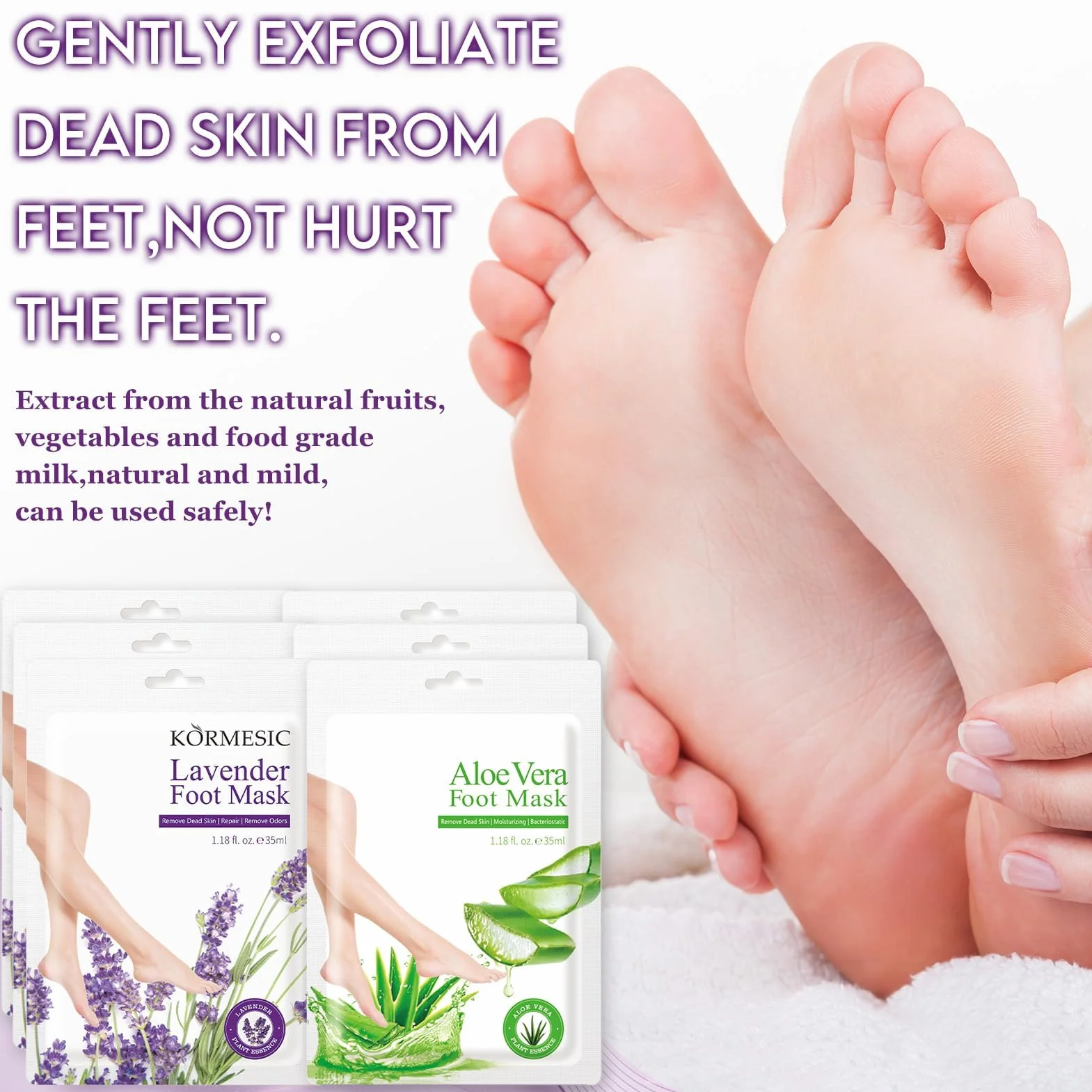 Masque hydratant pour les pieds, soin des pieds secs et fendillés, 6 paires aloe vera lavande