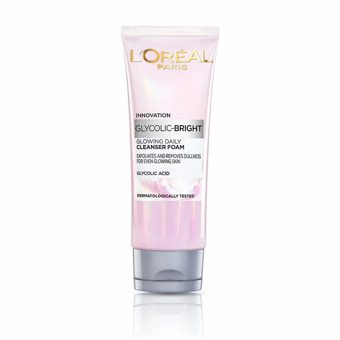 L'Oreal Paris Glycolic Bright Nettoyant moussant quotidien pour le visage, 100 ml | Nettoyant visage à l'acide glycolique pour peau terne | Nettoyant visage lumineux quotidien