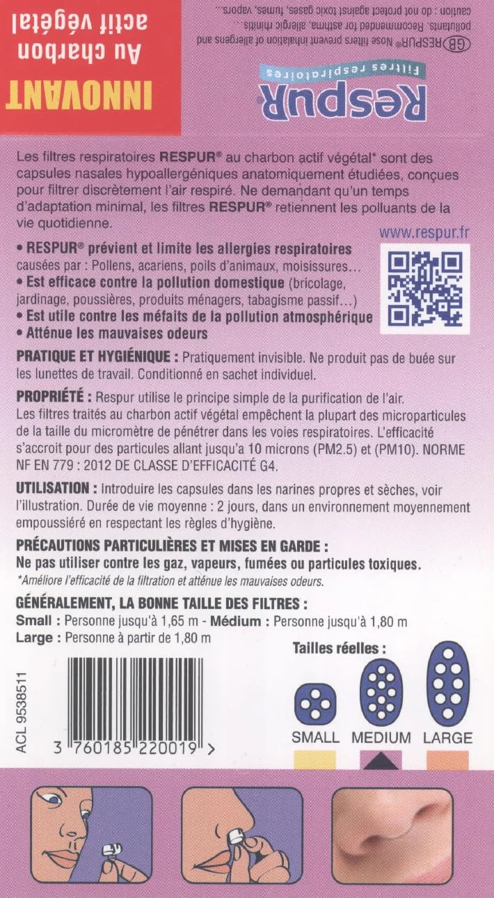 Filtres de protection respiratoires 3 tailles