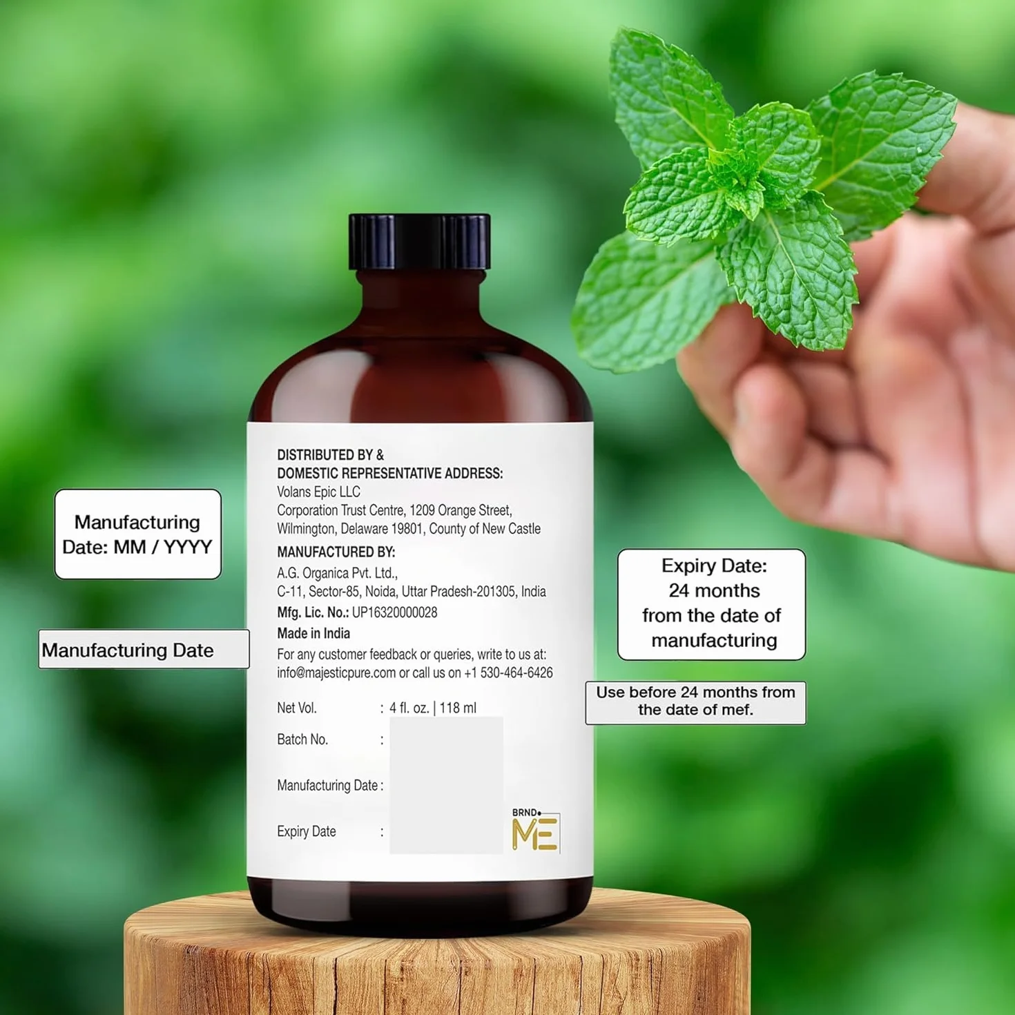 Majestic Pure Huile essentielle de menthe poivrée 118 ml pure et naturelle pour diffuseurs savons bougies