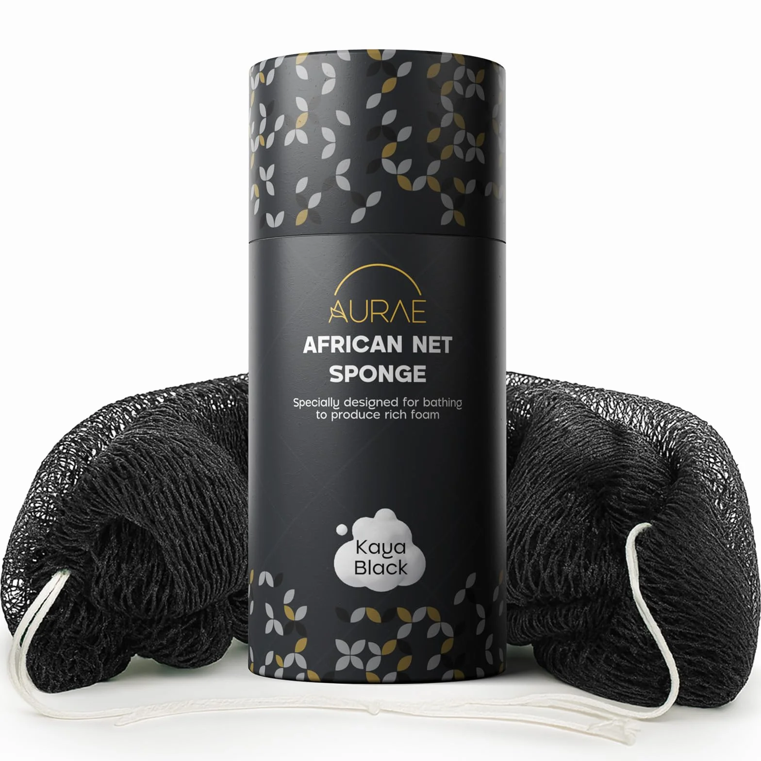 AURAE Filet de Douche Africain Éponge Exfoliante 115cm Noir