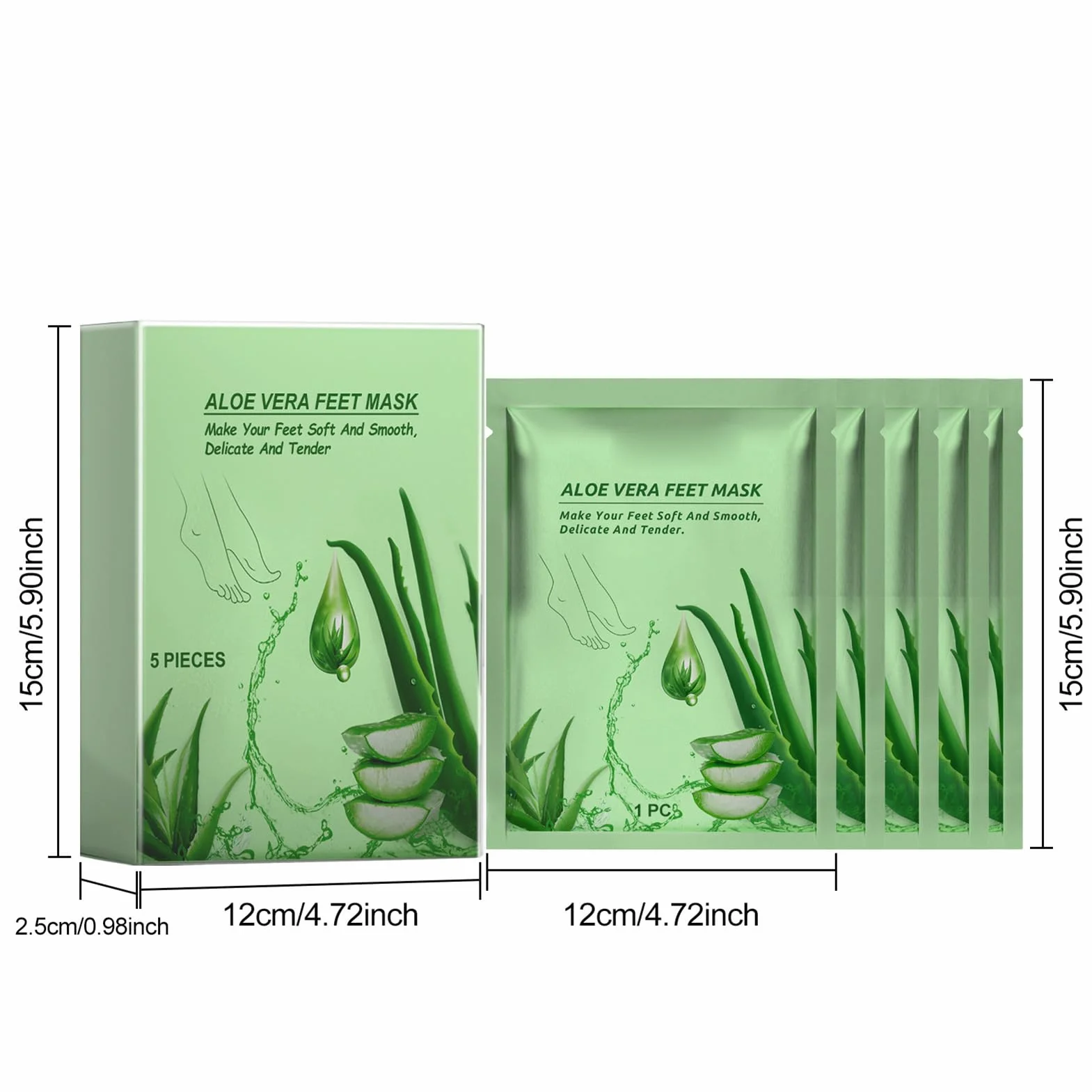 Yinhing Masque Pieds Aloe Vera 5 Pièces Exfoliant Hydratant Soin Doux Lisses