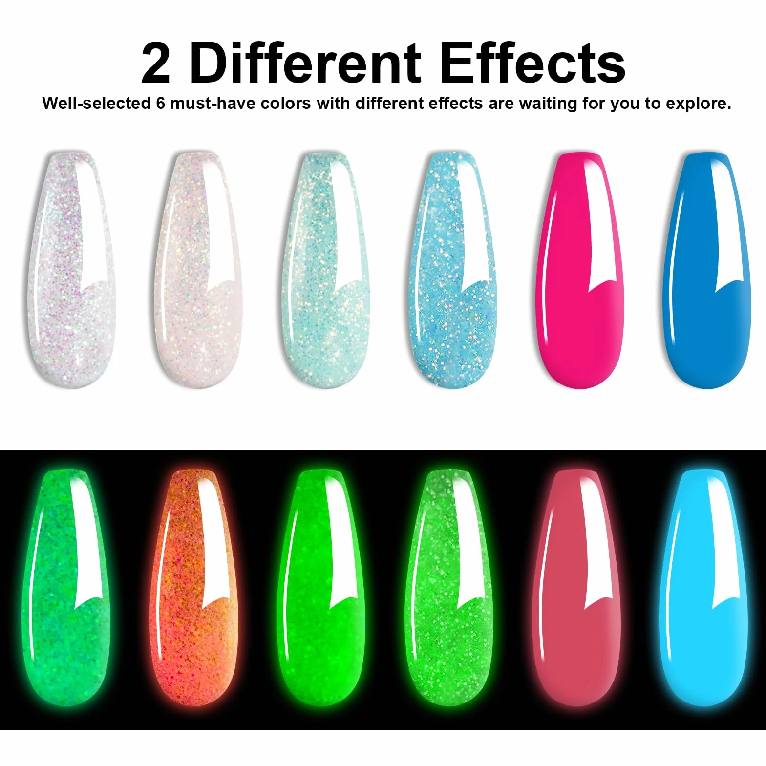 Kit de Poudre à Ongles 15Pcs, 6 Couleurs Lumineuses Bleu Rose Paillette, Poudre Acrylique avec Base Finition Activateur Pinceau, Nail Art Manucure DIY