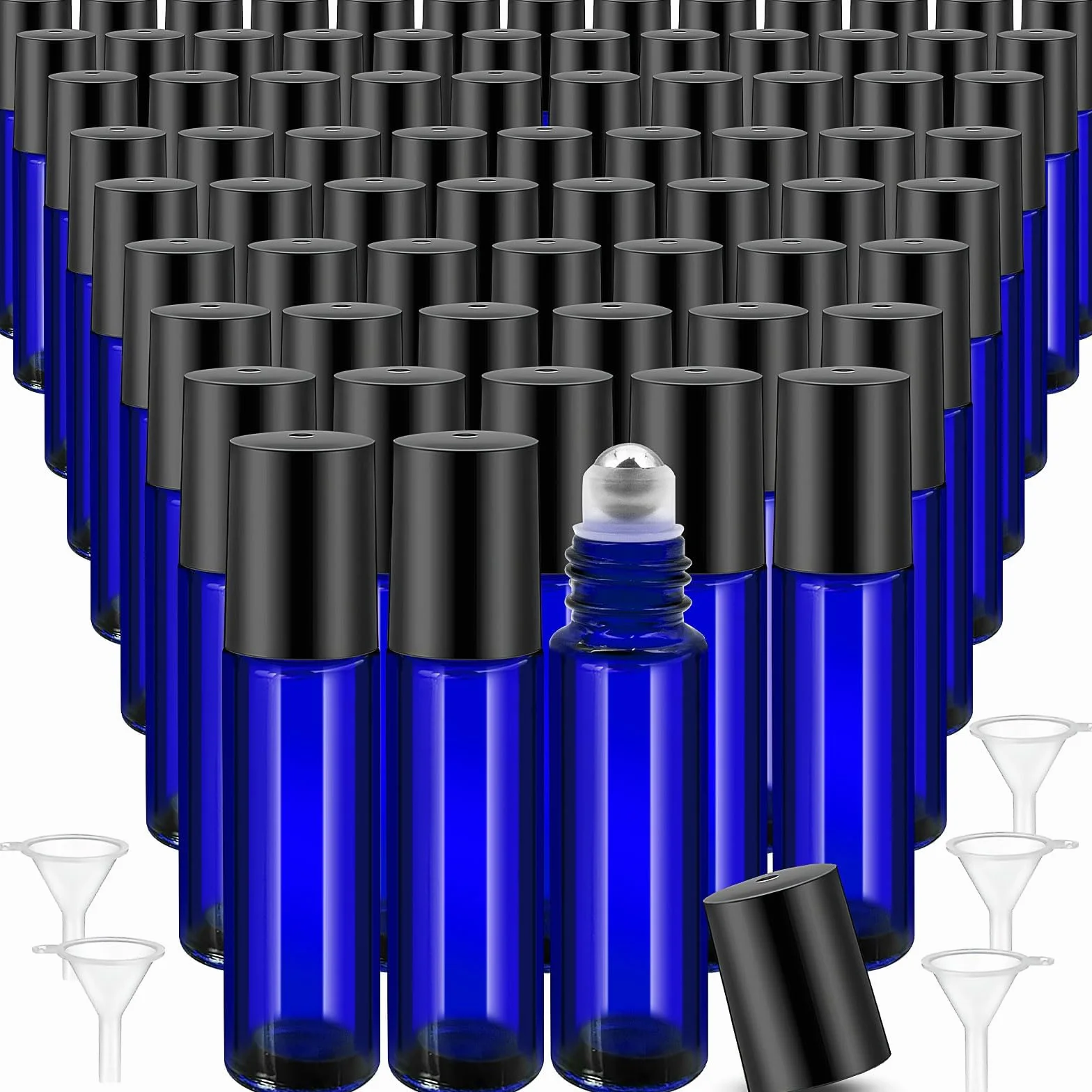 Lot de 50 Flacon Roll On Vide 10ml pour Huiles Essentielles – Flacons en Verre Roller avec Bille en Acier Inoxydable, Rechargeables et Vides pour Parfums, Aromathérapie, Massage, Voyage (Bleu)
