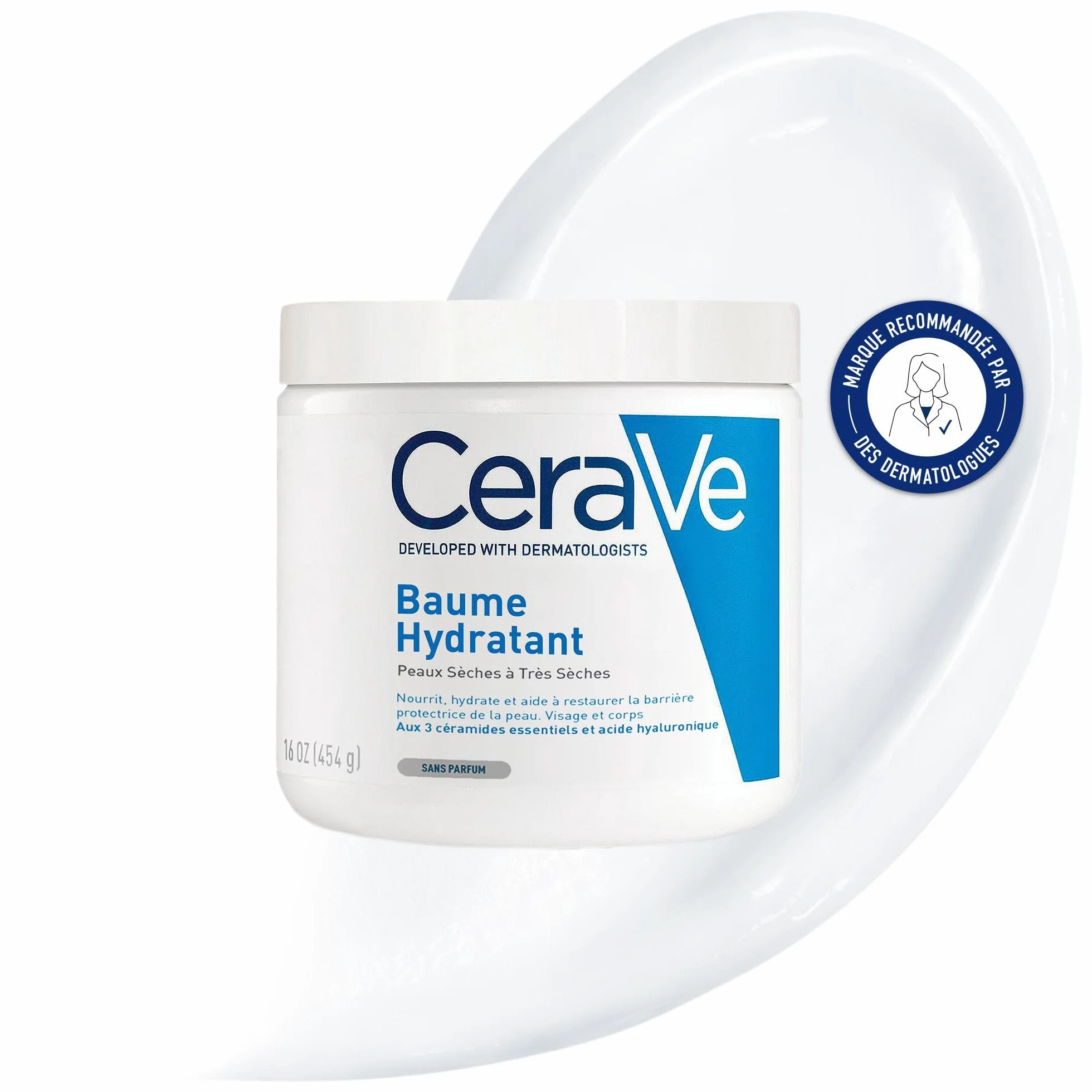 CeraVe Baume Hydratant Corps et Visage 48H Hydratation Acide Hyaluronique 3 Céramides Peau Sèche Très Sèche Atopique 454 g