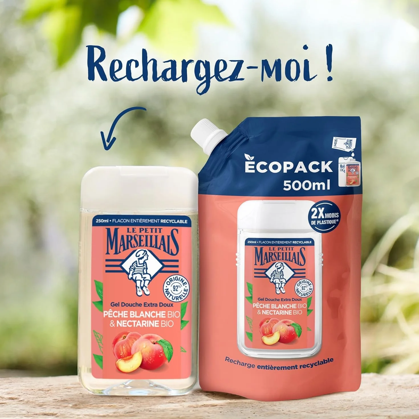 Le Petit Marseillais Recharge Gel Douche Extra Doux Pêche Blanche Bio & Nectarine Bio Écopack 500 ml