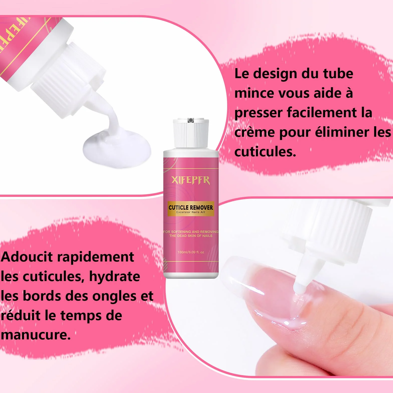 Kit de Cuticle Remover 180ml Crème Remover de Cuticules, Coupe Cuticule, Pince Cuticule, Repousse-Cuticules, Stylo à Huile pour Cuticules et Tampons de Coton, Pour Soins Manucure Pro et DIY