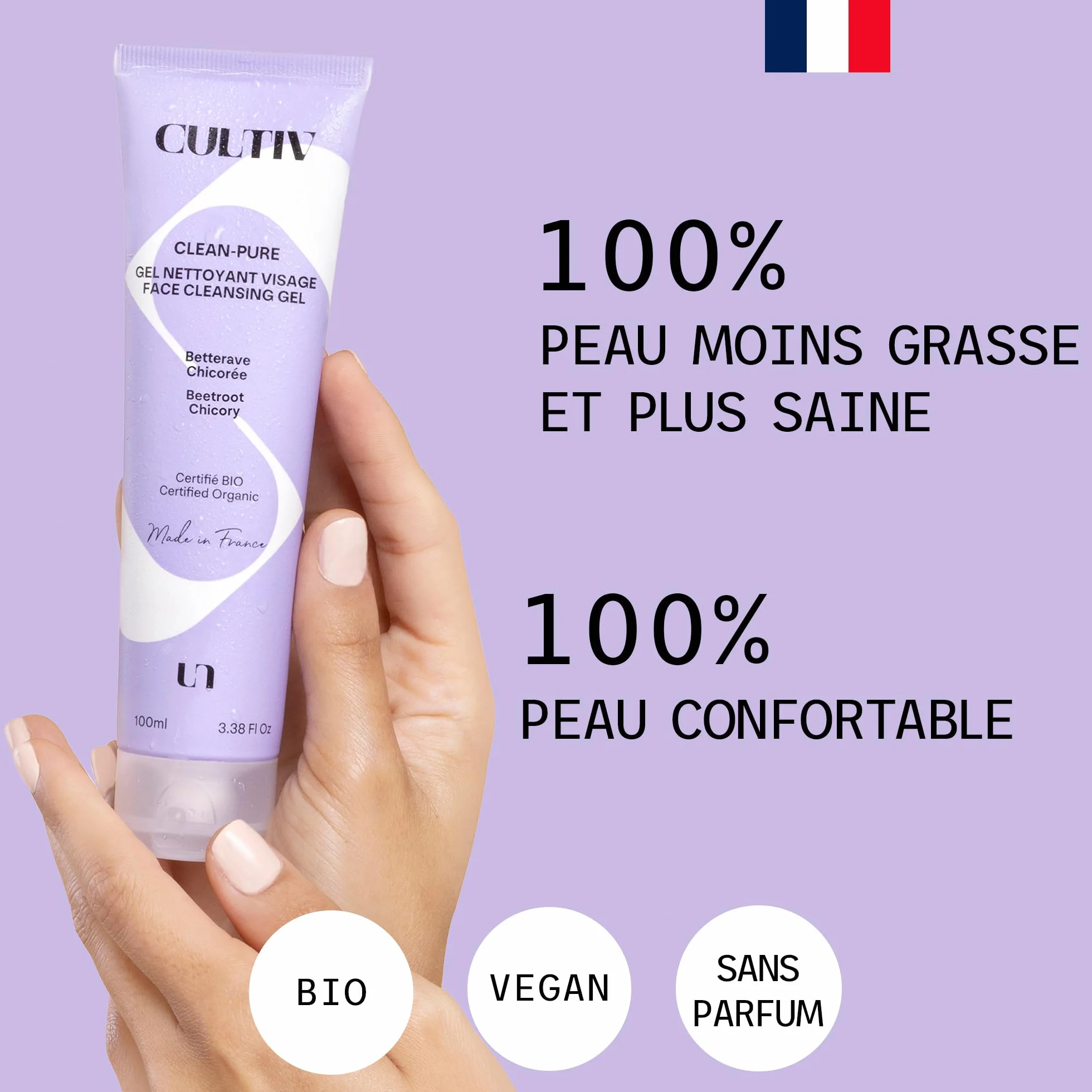 Cosmetique Bio Gel Nettoyant Visage 100ml Pour Peaux Sensibles Nettoyage Profondeur Sans Parfum Non Comedogene 98% Ingrédients Naturels Vegan