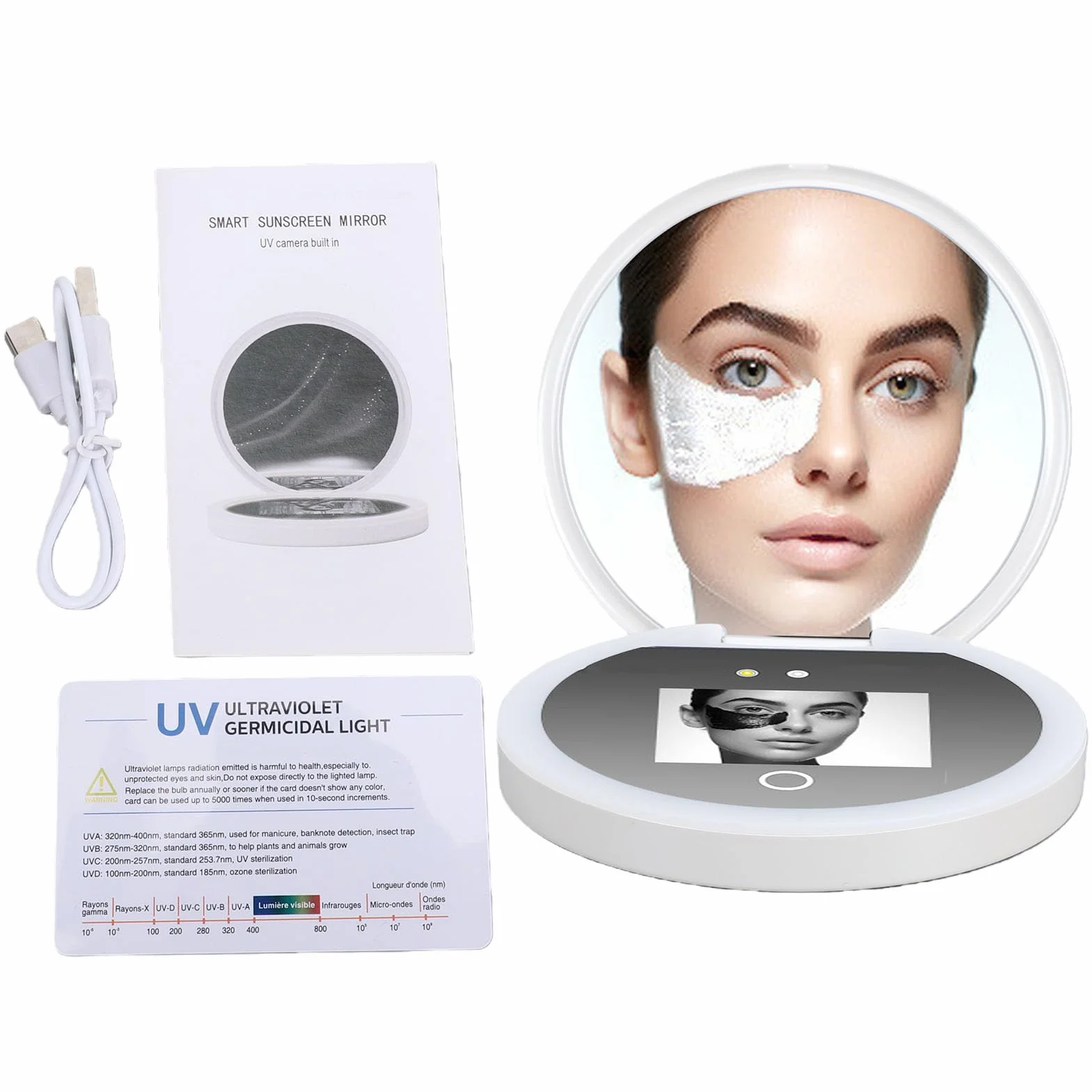 Miroir de Caméra UV 2X Rechargeable 3,8 Pouces Test Protection Solaire