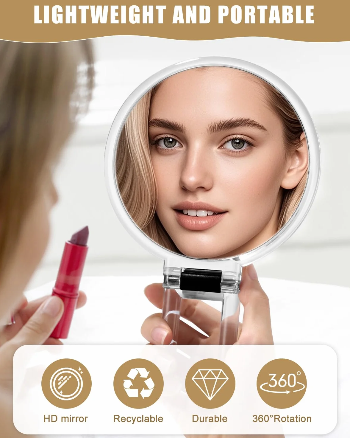 Miroir Grossissant 30X Double Face 1X/30X avec Poignée Pliable 360° Miroir de Maquillage Portable