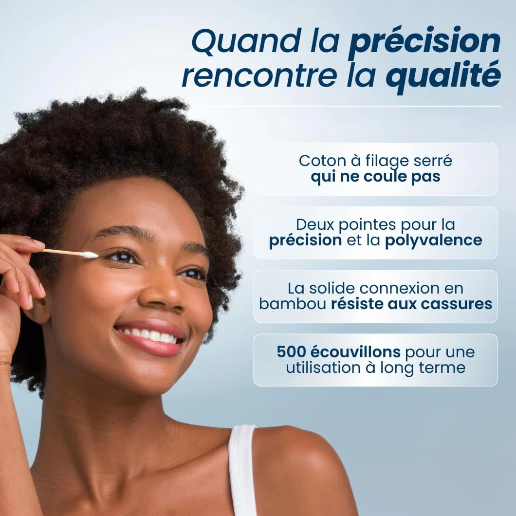CLEAN SKIN CLUB Écouvillons Propres 500CT Biodégradable Coton Bio Bambou Maquillage Retouches Vernis à Ongles Hypoallergénique