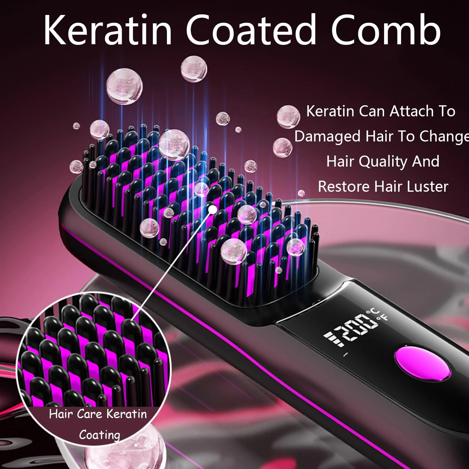 Go Brush Pro Fer à lisser – Peigne sans fil avec ion négatif, chauffage rapide 6000 mAh et design de voyage portable, brosse rechargeable pour lisser et boucler (violet, 1 pièce)