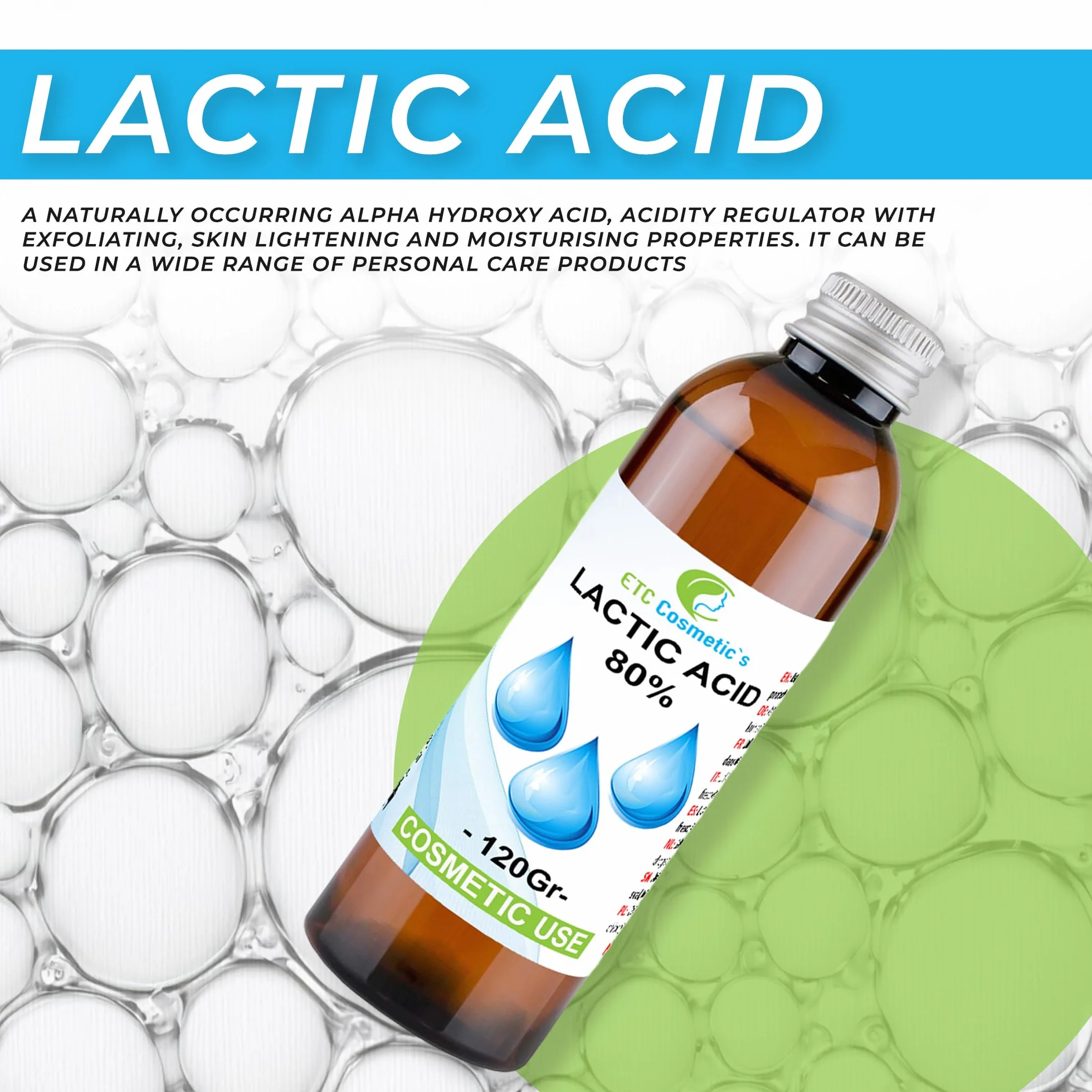 ACIDE LACTIQUE 80% 120g Peeling Peau Corps Cheveux Contrôle pH Kératolytique