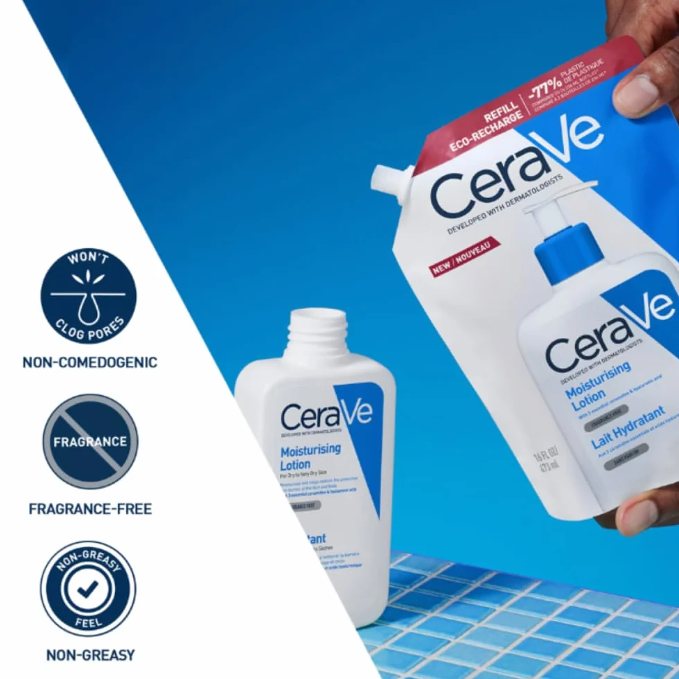 CeraVe Lait Hydratant Corps et Visage Peau Sèche 24H Hydratation Acide Hyaluronique 3 Céramides Sans Parfum