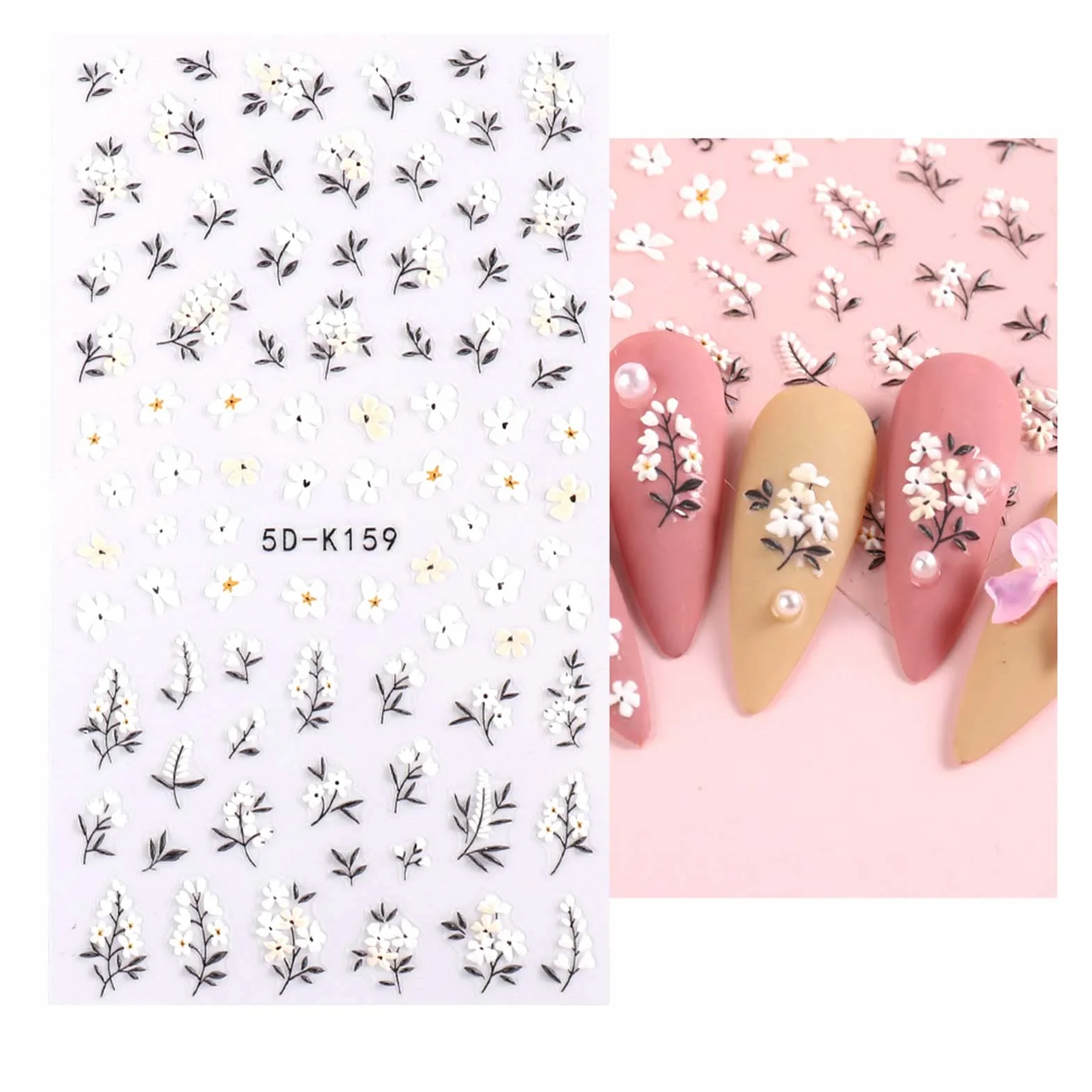 3D Fleur Stickers Ongles Nail Art Autocollants Autoadhésif 5D Deco Ongle Manucure 5 Feuilles