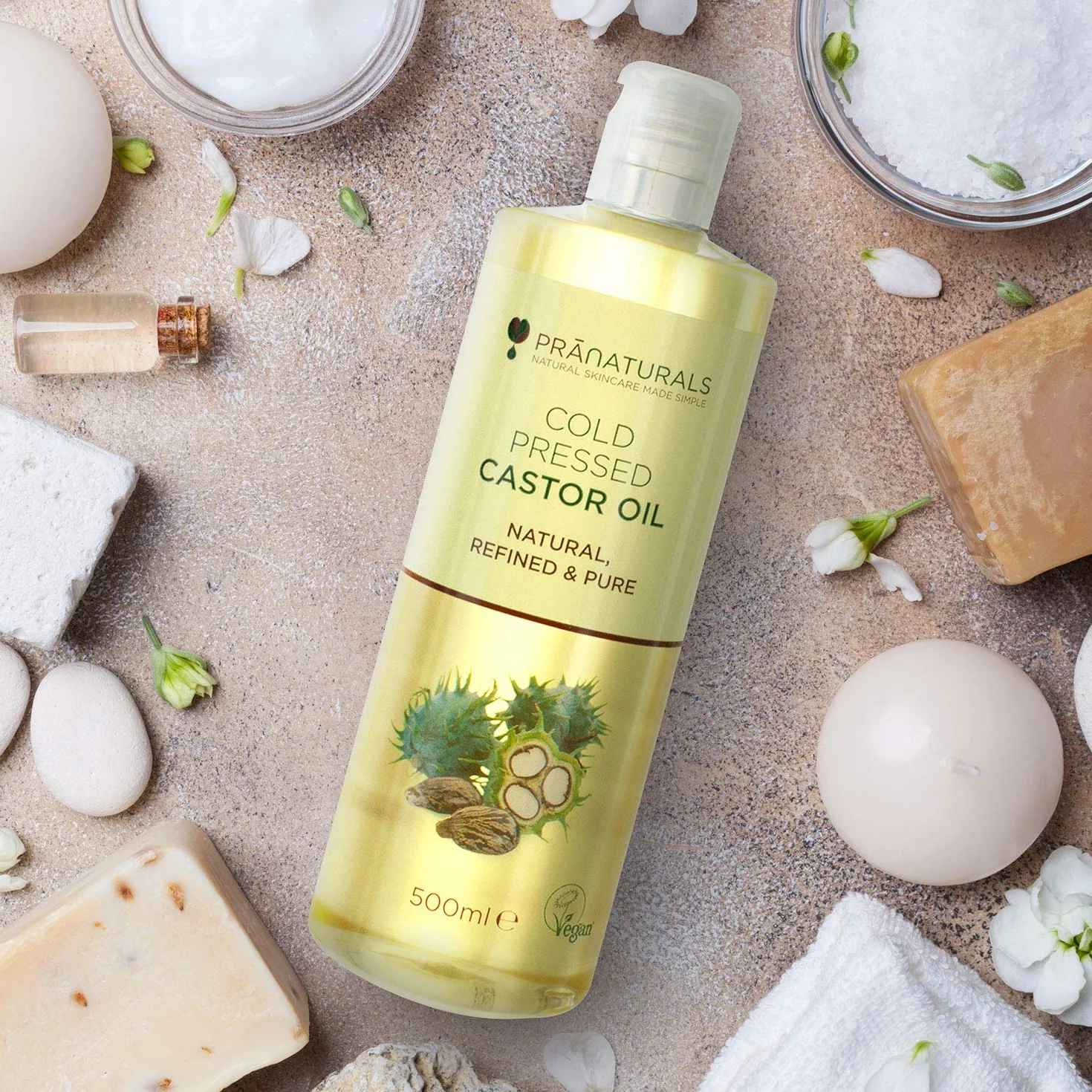 PraNaturals Huile de ricin pressée à froid 500 ml 100% naturel végétalien pure pour la croissance des cheveux et les cils