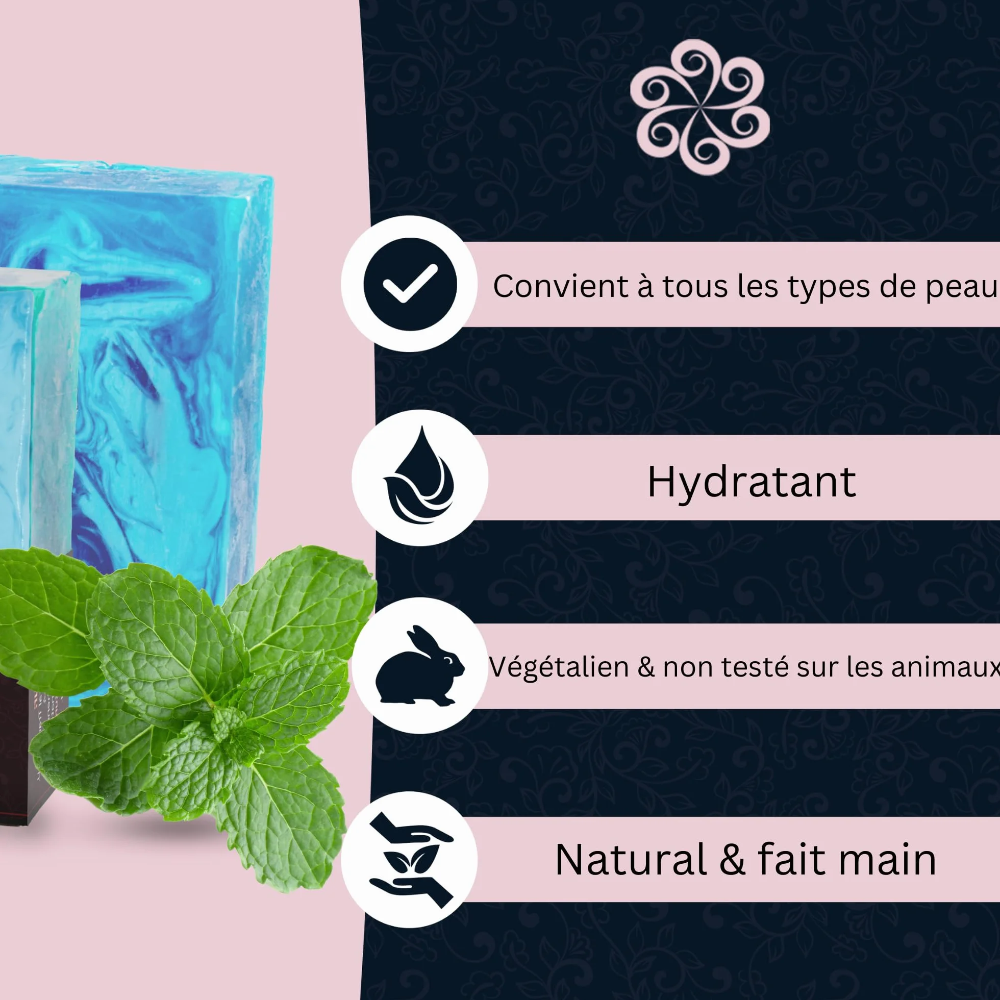 Savon de douche végétalien à la menthe pour tous types de peau - Pain de douche naturel solide