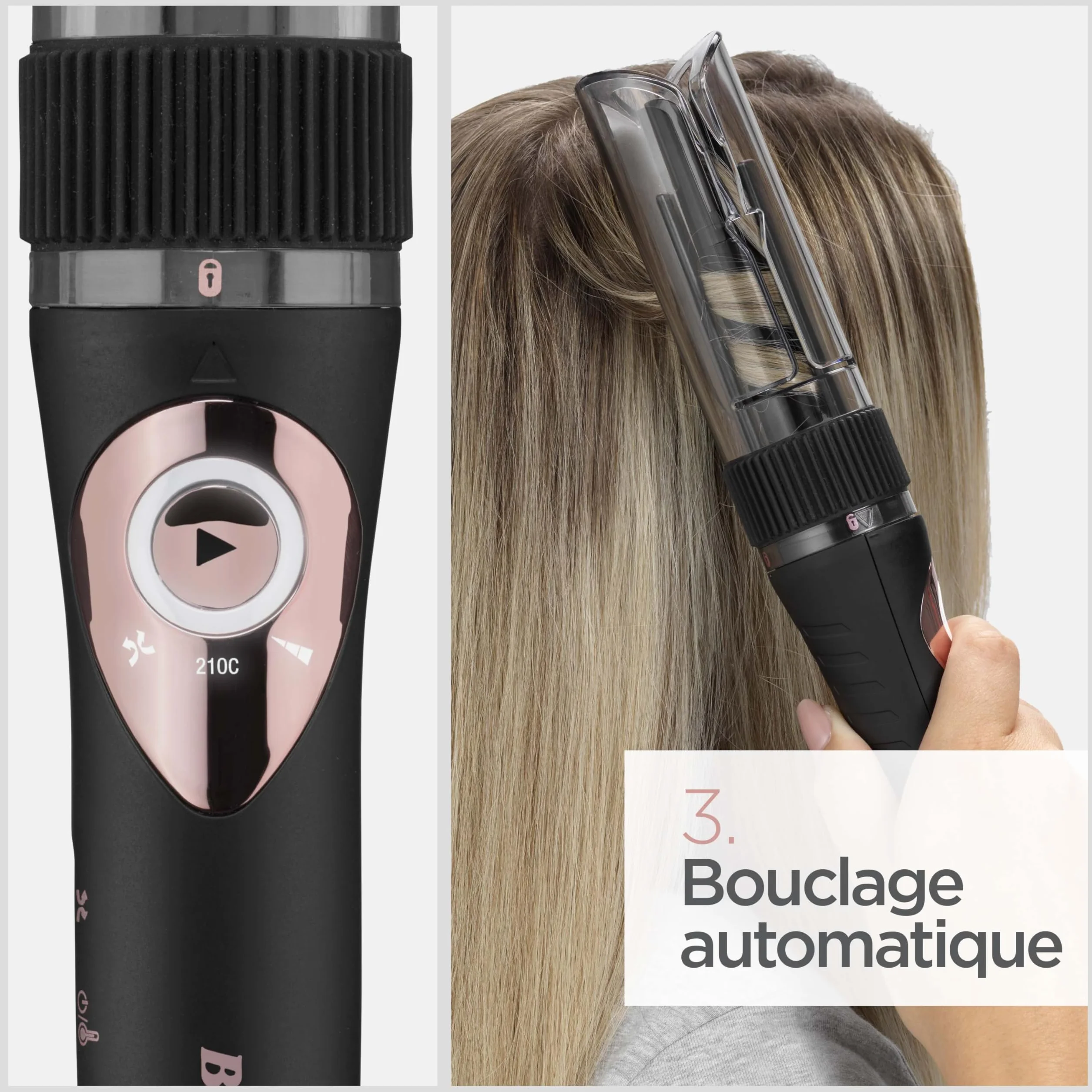 BaByliss Curl Secret Lite Boucleur automatique 5 réglages température 210° Noir Rose Gold C1031E