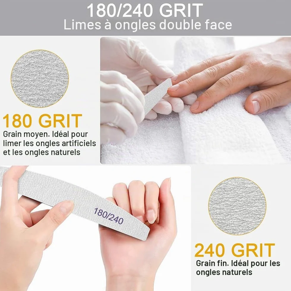 Limes Ongles Gel 180/240 Professionnelle Lime Double Faces Planche D'émeri pour Ongles Manucure