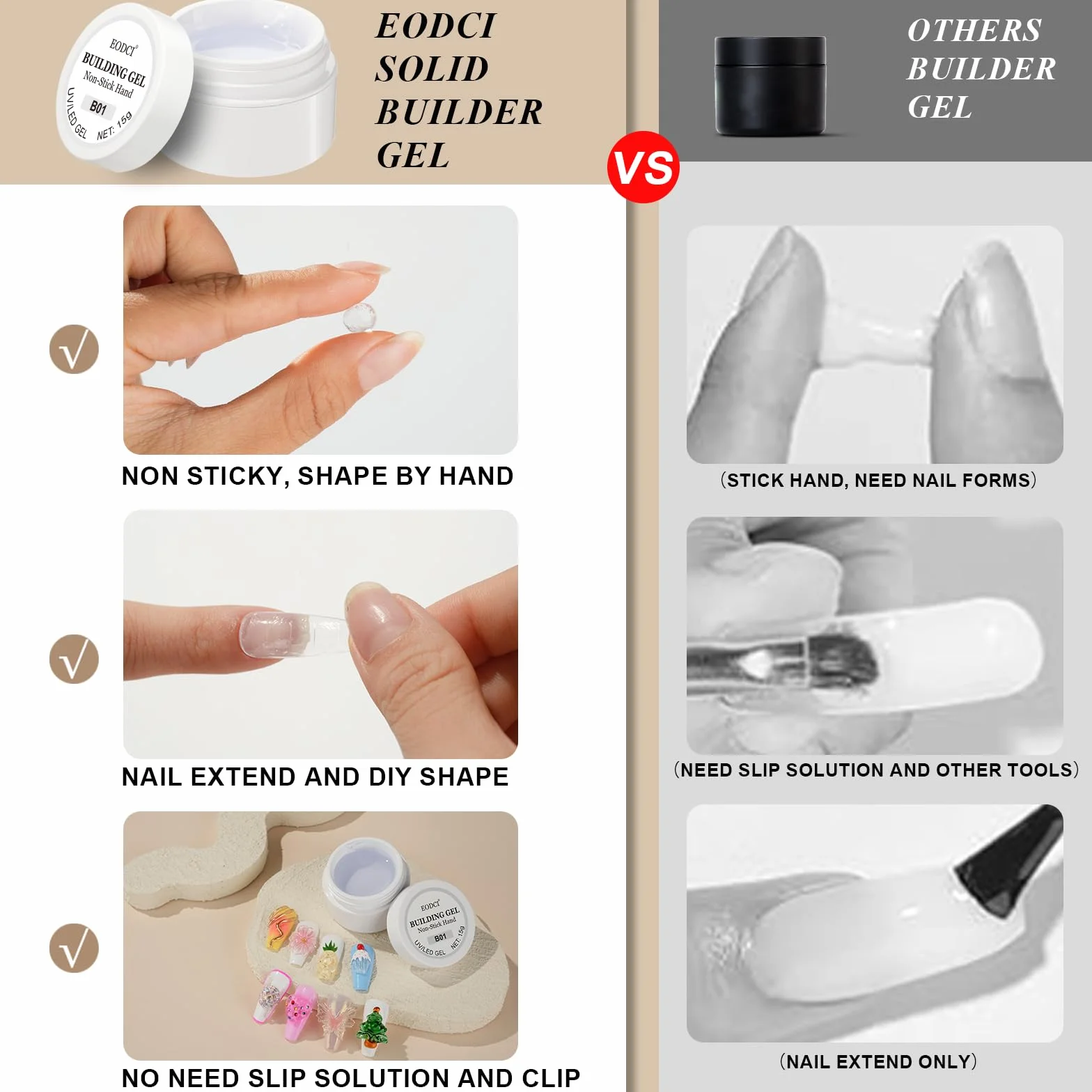 Gel solide pour extension d'ongles EODCI - Dur, fleur, renforcer - Maison & salon