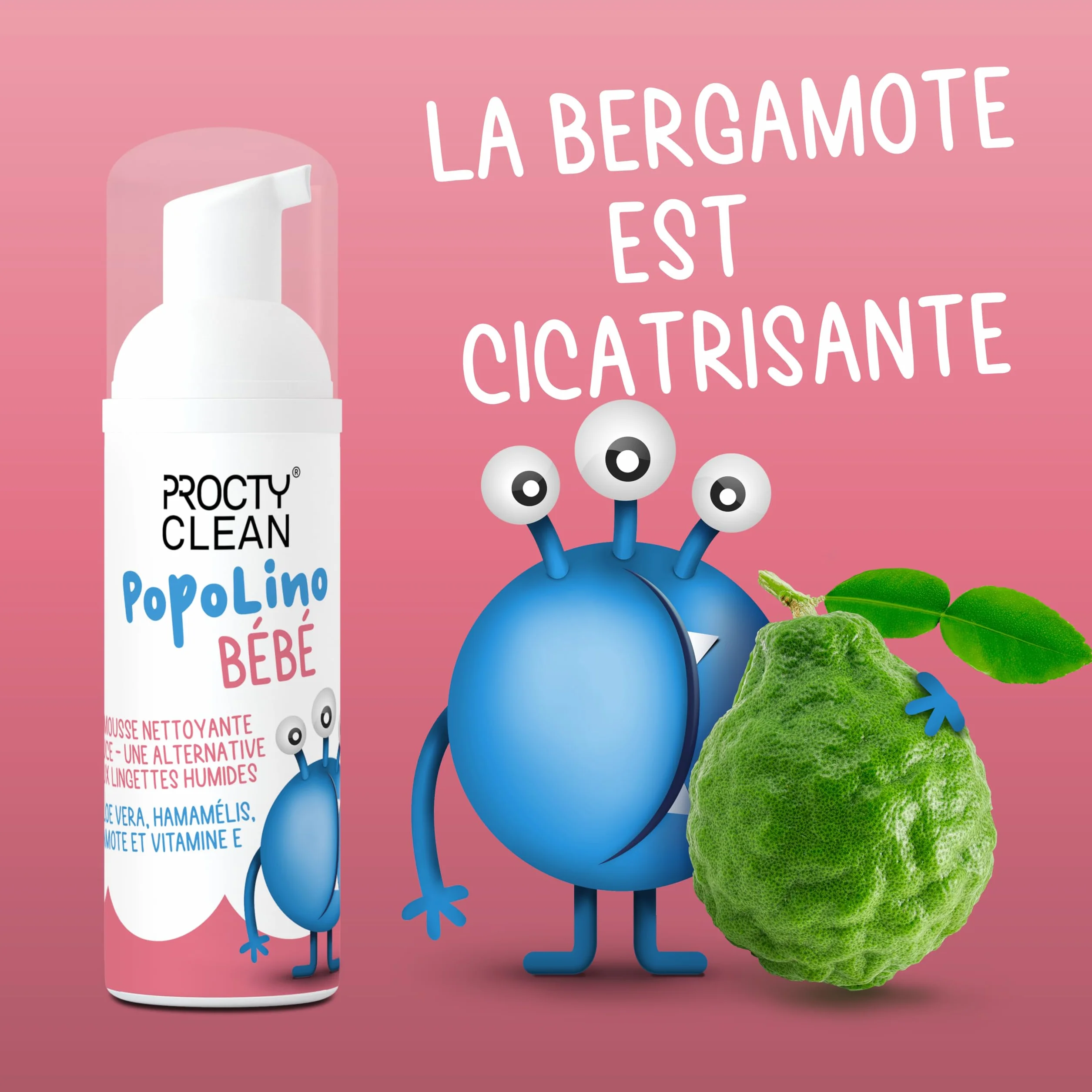 ProctyClean PopoLino Baby Mousse nettoyante douce au lieu de lingettes humides aloe vera hamamelis vitamine E