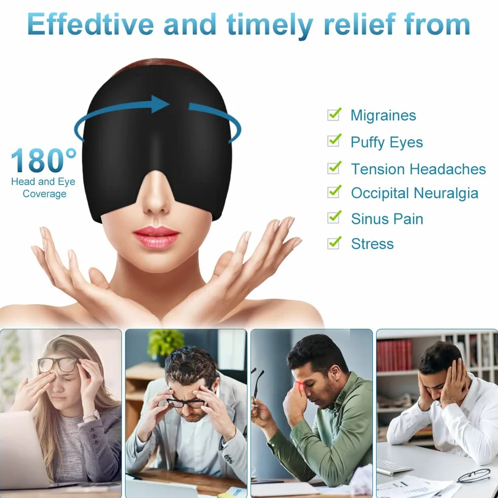 ACWOO Bonnet Migraine Relief Cap Gel Réutilisable Masque Migraine Céphalées Chapeau Soulagement Maux De Tête Tensions