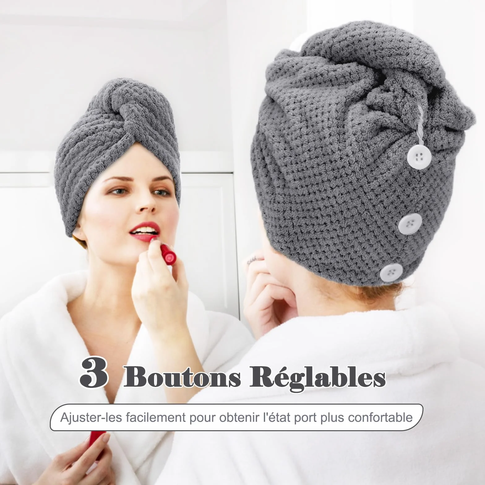 FREATECH Lot de 3 Serviettes en Microfibre pour Cheveux, Turban Anti-frisottis, Super Absorbantes
