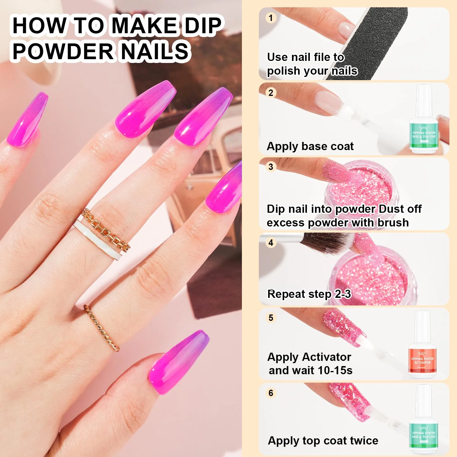 Dip Powder Liquid Set 2 en 1 Base Top Coat Activateur System Kit Trempage Poudre Ongles Acrylique Manucure