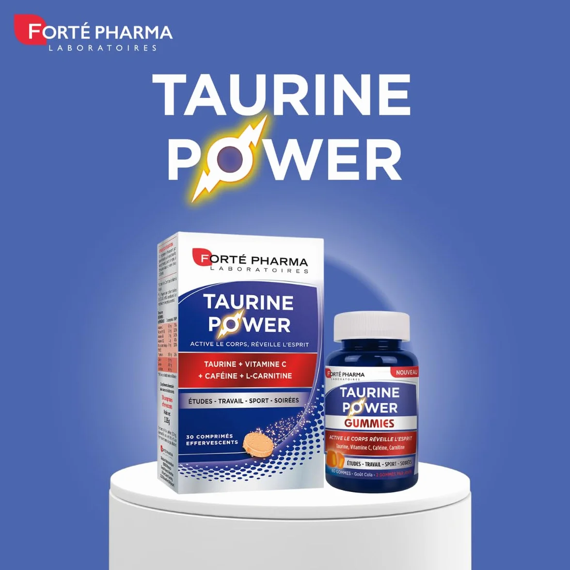 Forté Pharma Taurine Power Booster d'Énergie 30 comprimés effervescents Caféine Vitamine C L Carnitine