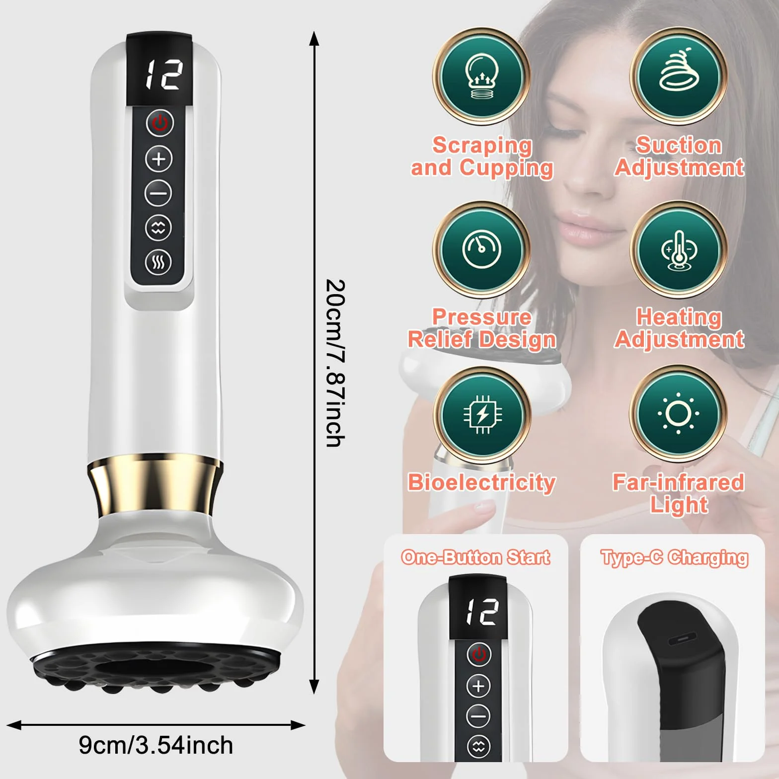 Appareil de Massage par Ventouse Électrique,Appareil de Massage Anti-Cellulite pour Jambes/Ventre/Bras,Appareil Anti-Cellulite,Appareil de Drainage Lymphatique avec 12 Programmes&4 Modes