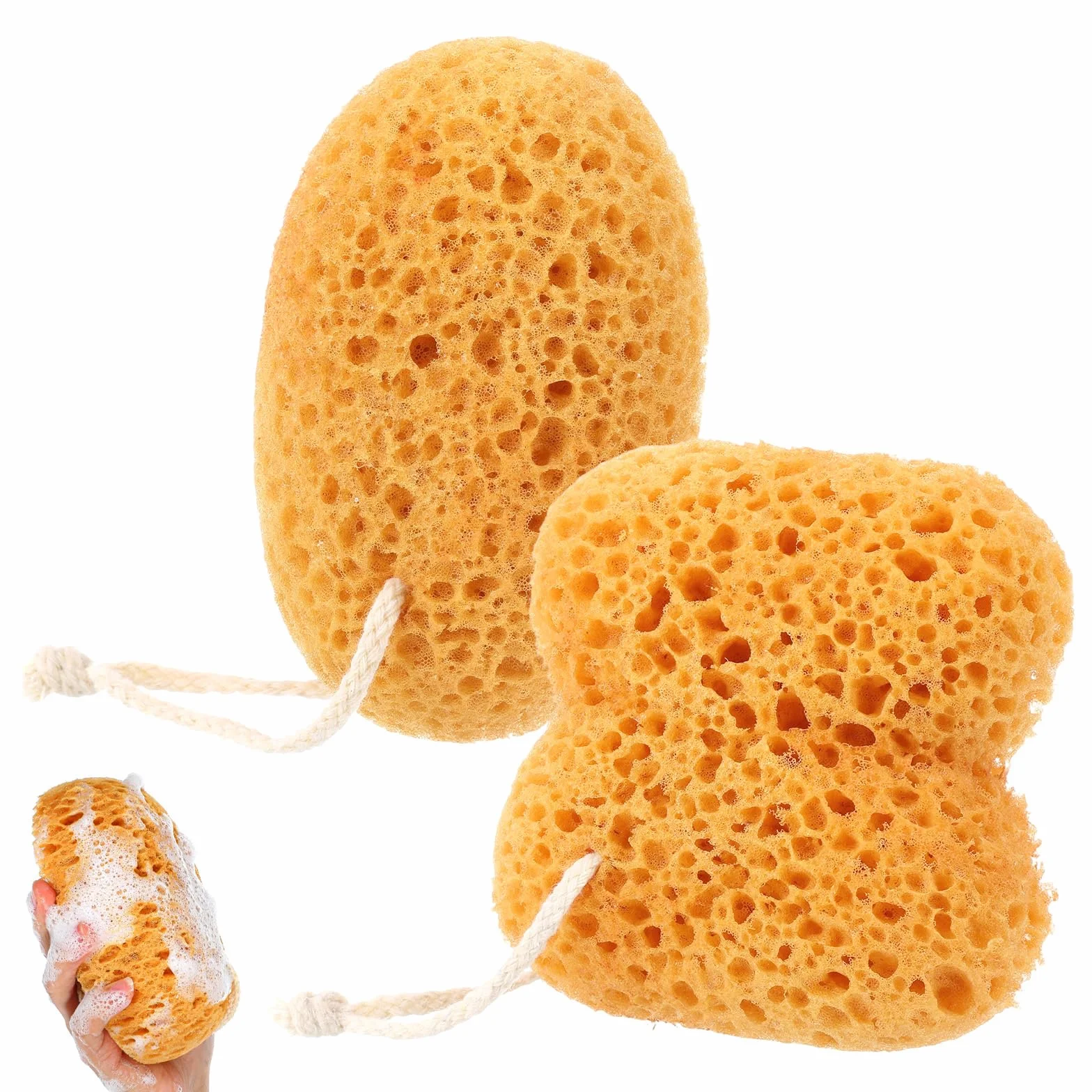 Éponges de bain naturelles exfoliantes en nid d'abeille, lot de 2, ultra douces pour peaux sèches