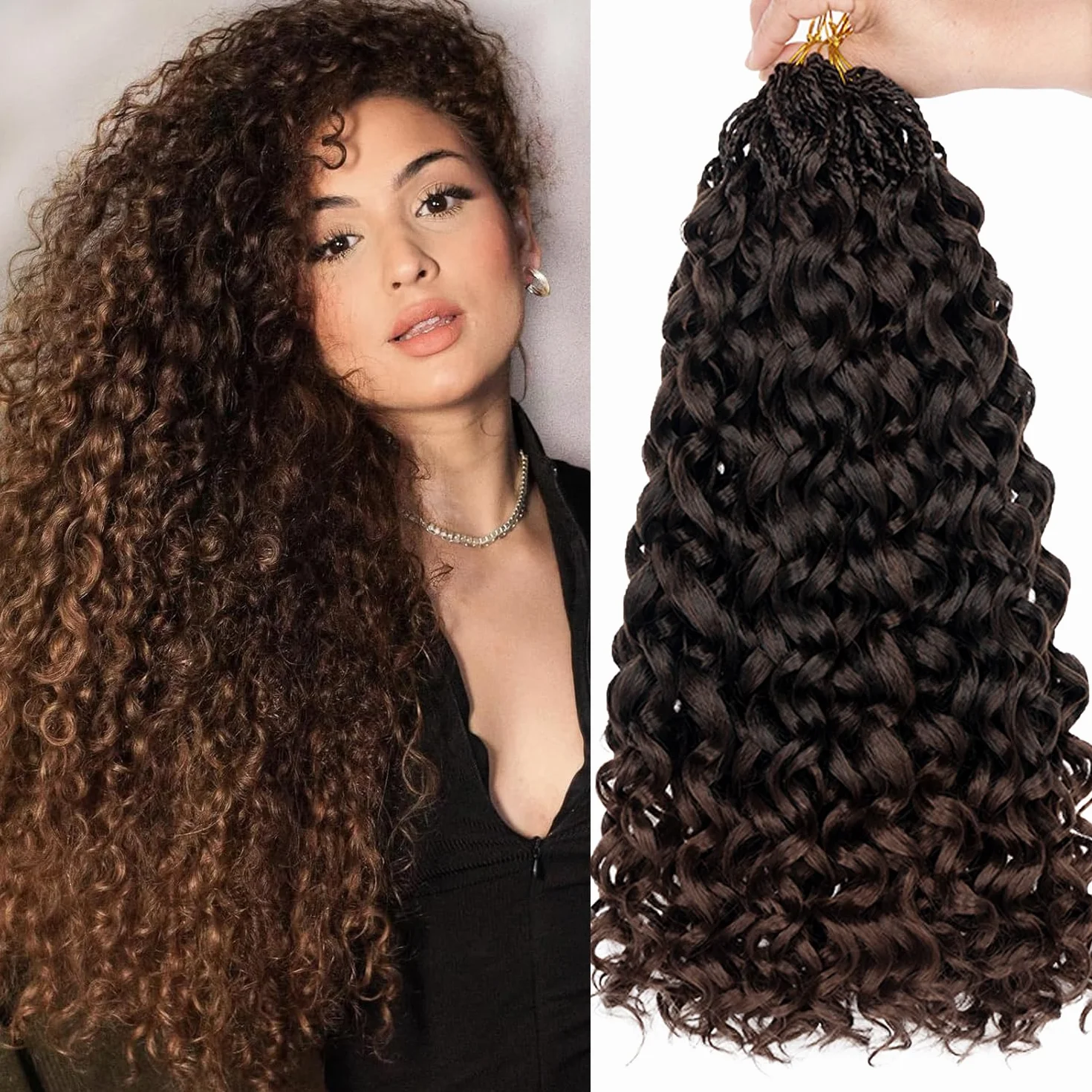 Gogo Curl Lot de 8 paquets de cheveux synthétiques pré-bouclés et ondulés au crochet pour femme Brun ombré 45,7 cm
