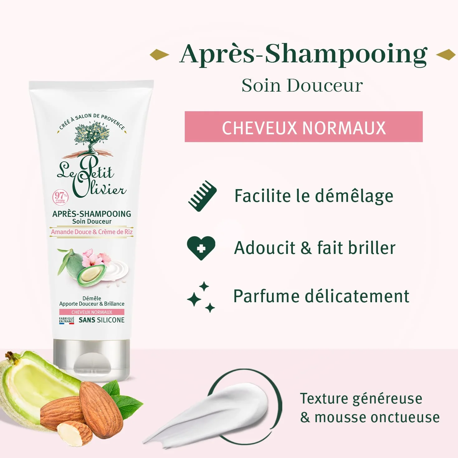 LE PETIT OLIVIER Après-Shampooing Soin Douceur Amande Douce & Crème de Riz 200 ml Sans Silicone