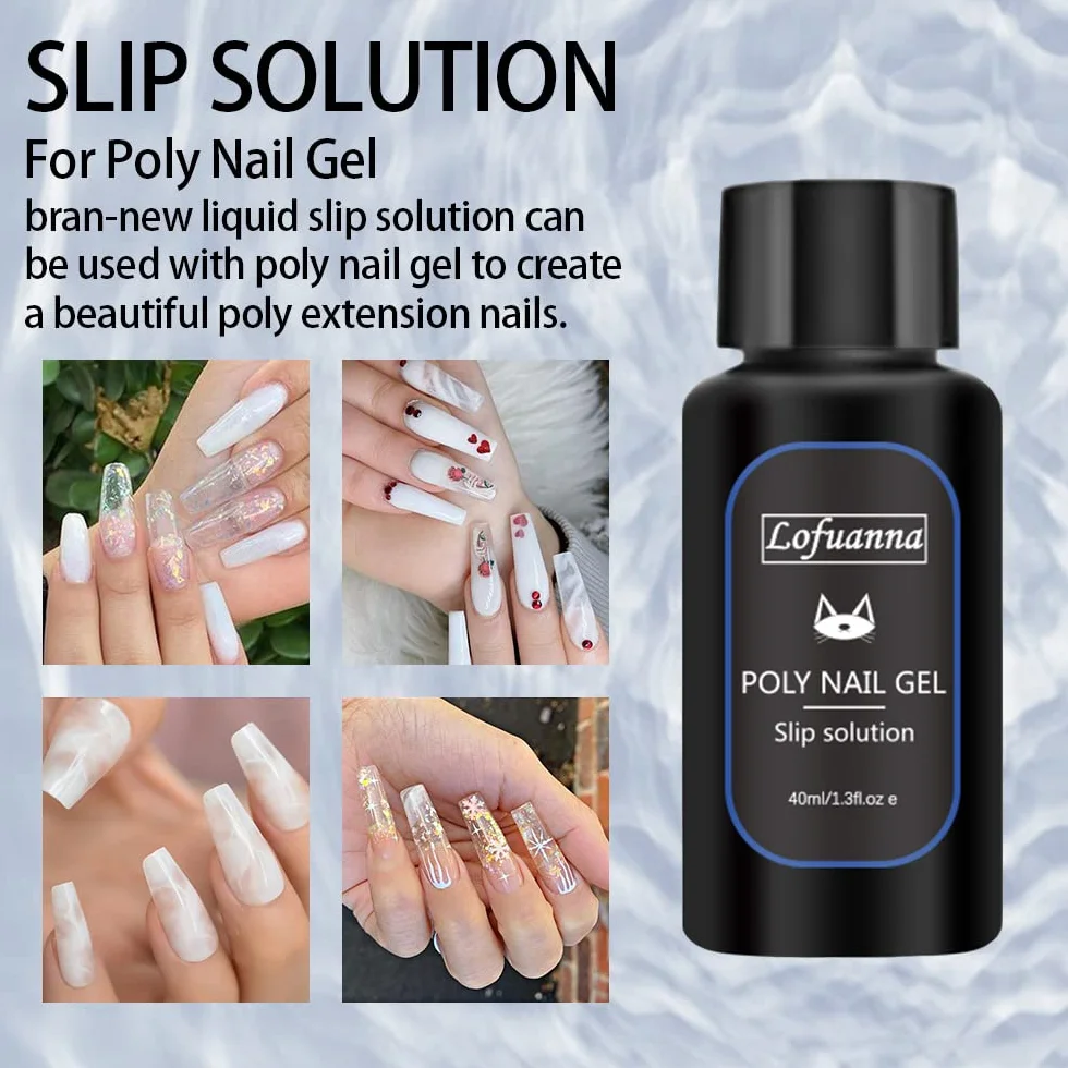 Kit solution de glissement poly gel professionnel 40 ml × 2 avec brosse à ongles et verre acrylique