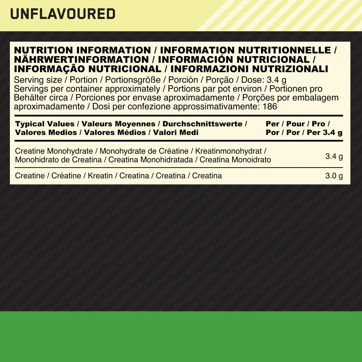 Optimum Nutrition Créatine Micronisée en Poudre, Sans Arôme, 634g, 186 Doses