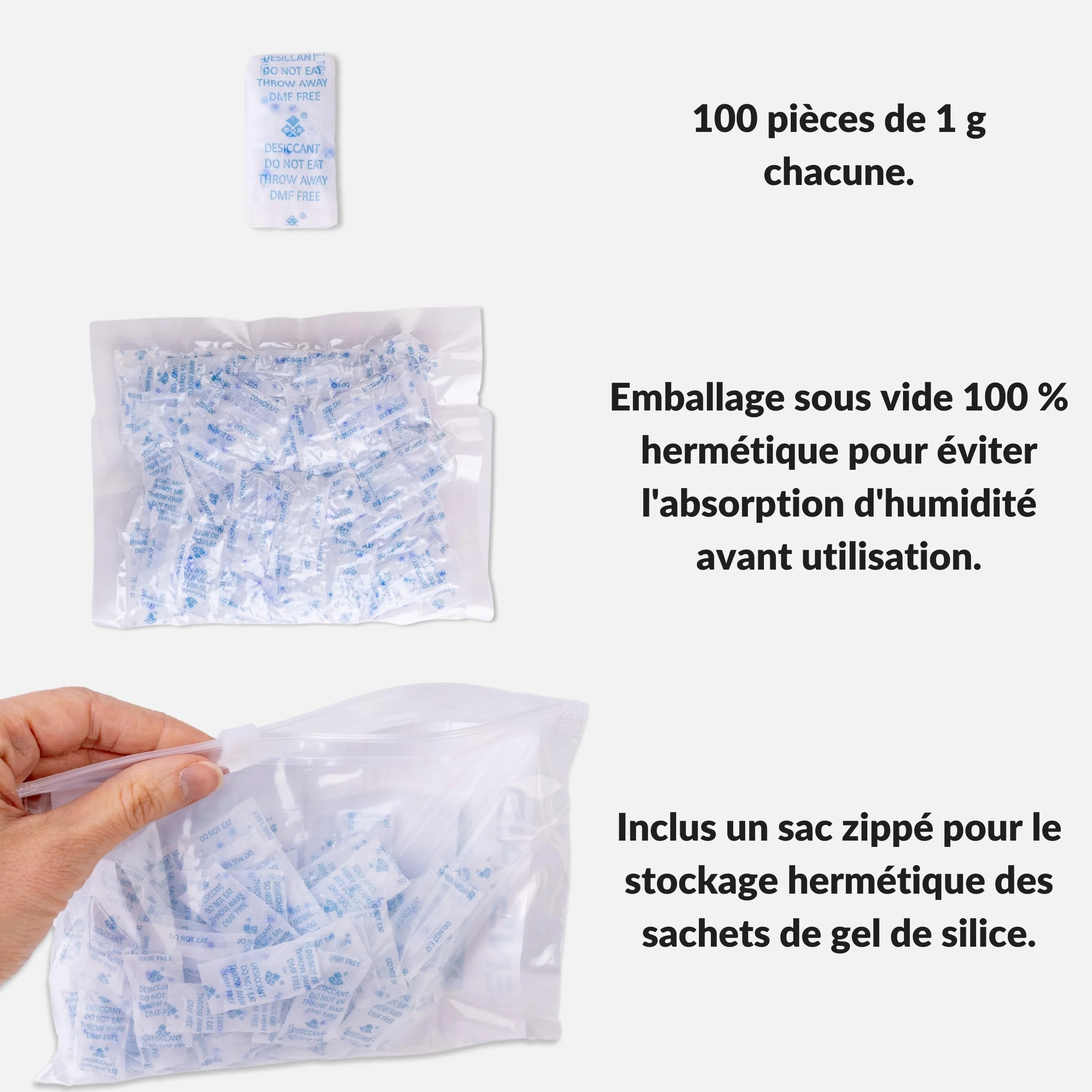 Lens-Aid Sachets Silica Gel 1g x 100 – Déshydratant Réutilisable avec Indicateur Orange/Vert Anti-Humidité