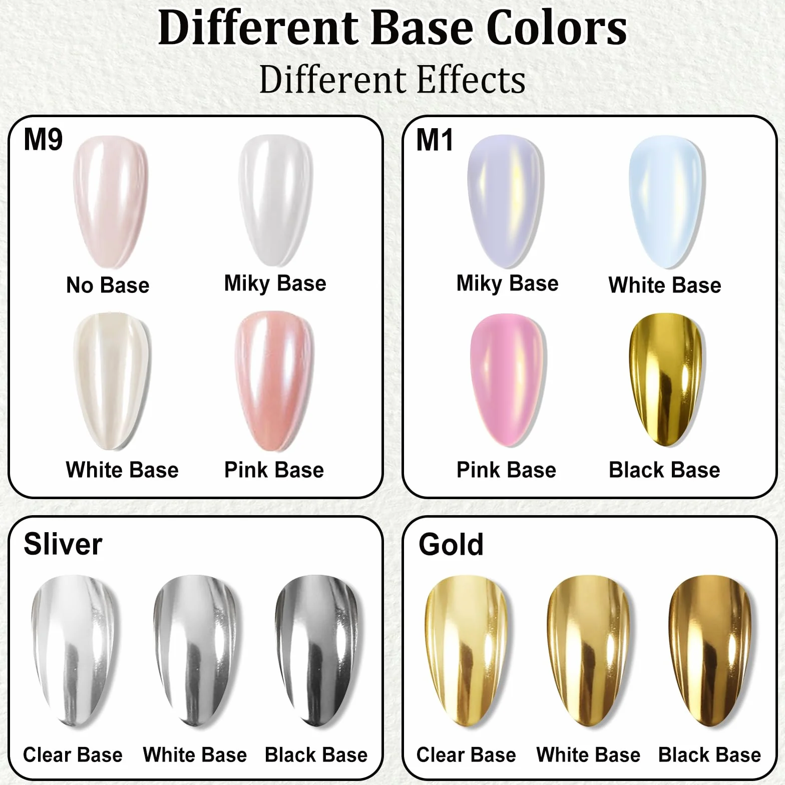 Blanc Perle Poudre Chrome Ongle - Poudres chromées effet miroir métallique or argent, poudres irisées Aurora Glitter DIY