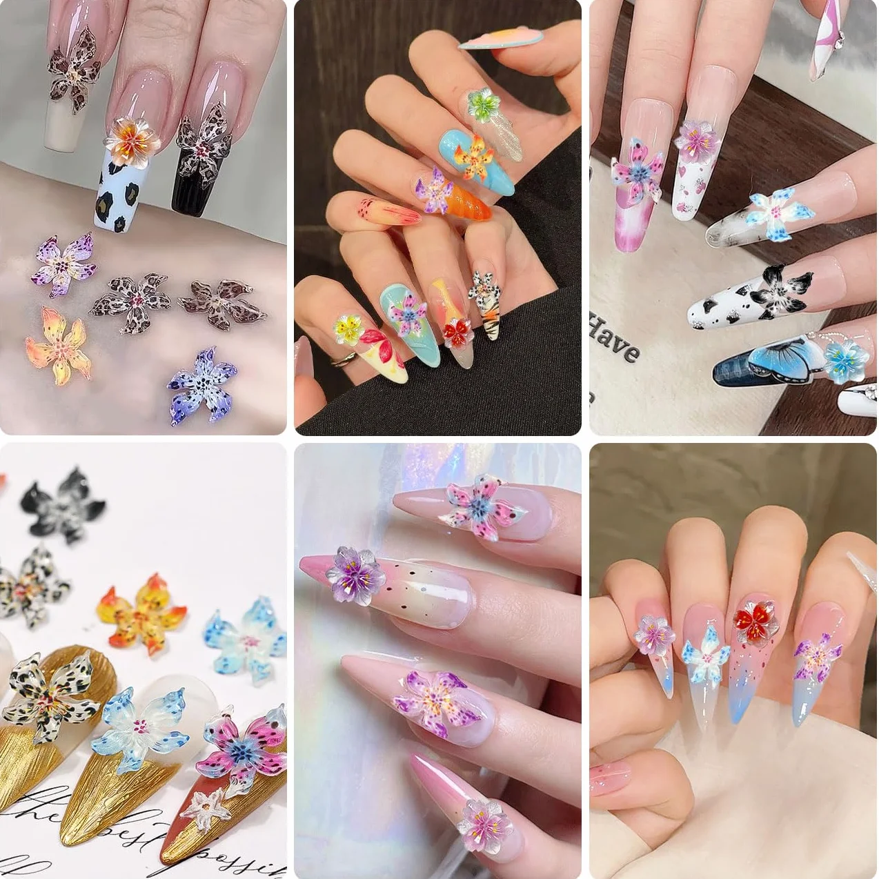 100 Pièce 3D Fleur Nail Charms, Breloques pour Ongles en Résine Cristal, Hawaïen Hibiscus Accessoires DIY 2 Style