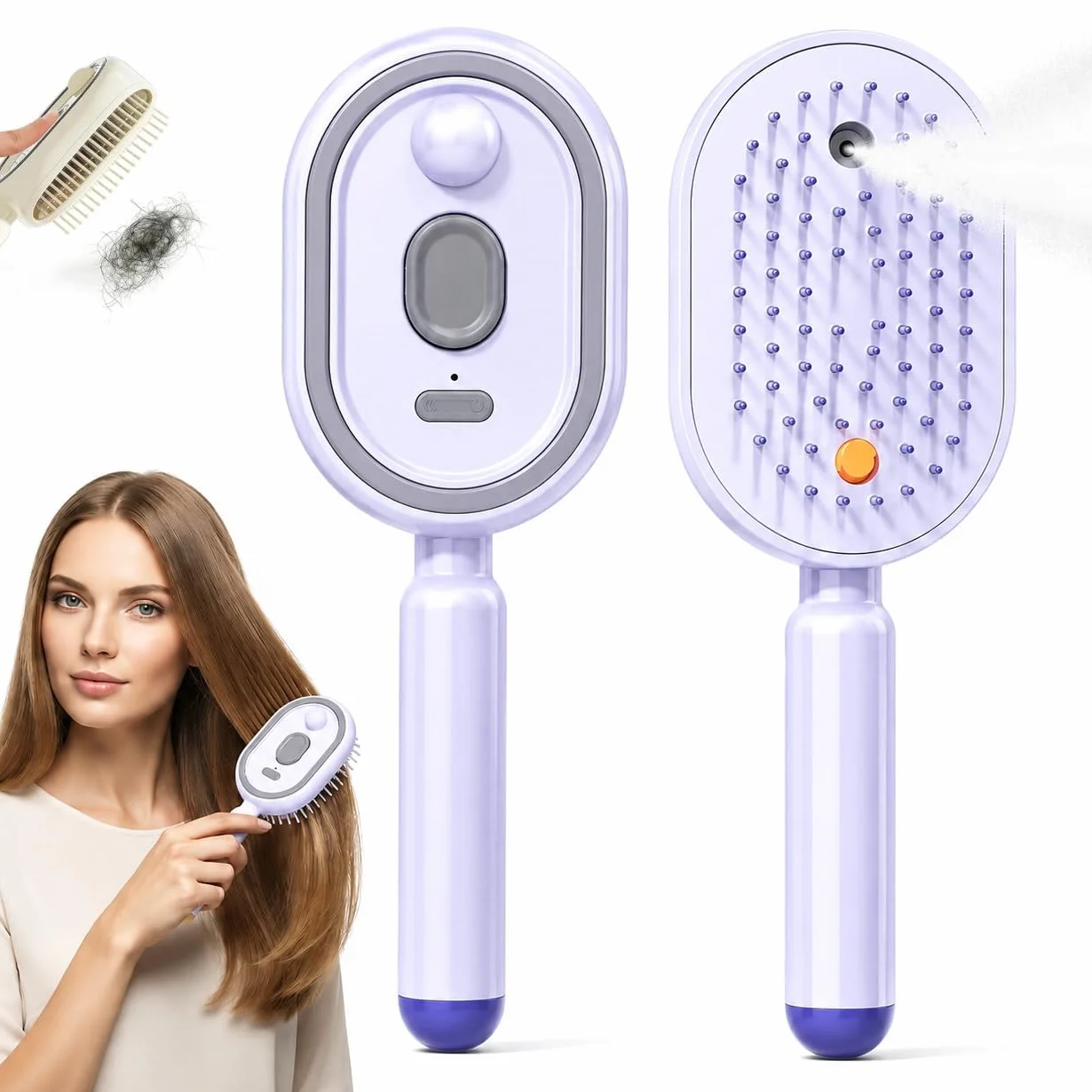 Brosse à Lisser Rechargeable avec Peigne Démêlant, Brosse à Vapeur Électrique pour Cheveux, Pulvérisation d'Eau (Violet)