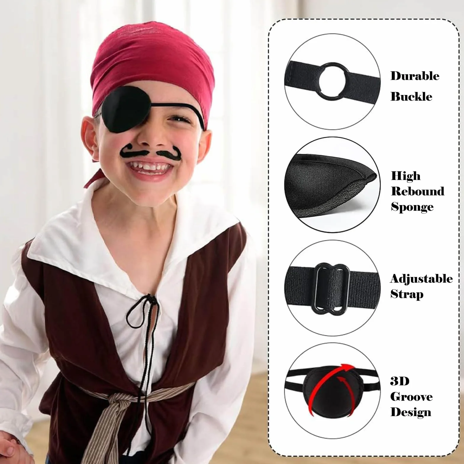 3D Cache Oeil Kit 2 Pièces Patchs Oculaires Médical Pirate Amblyopie Cosplay