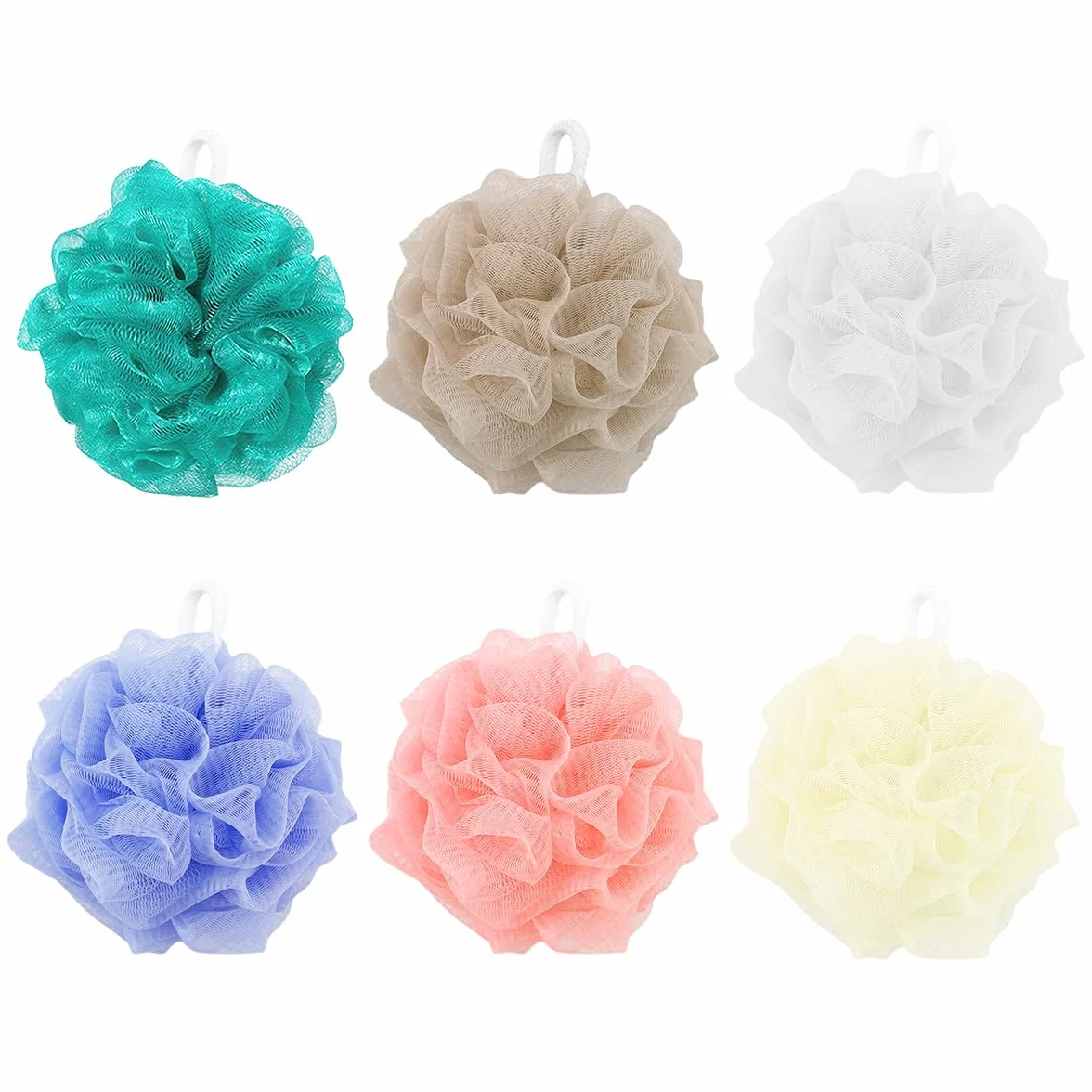 Maille Moussante Fleur de Douche Lavable 6 Pièces 40 g Éponge de Douche aux Belles Couleur