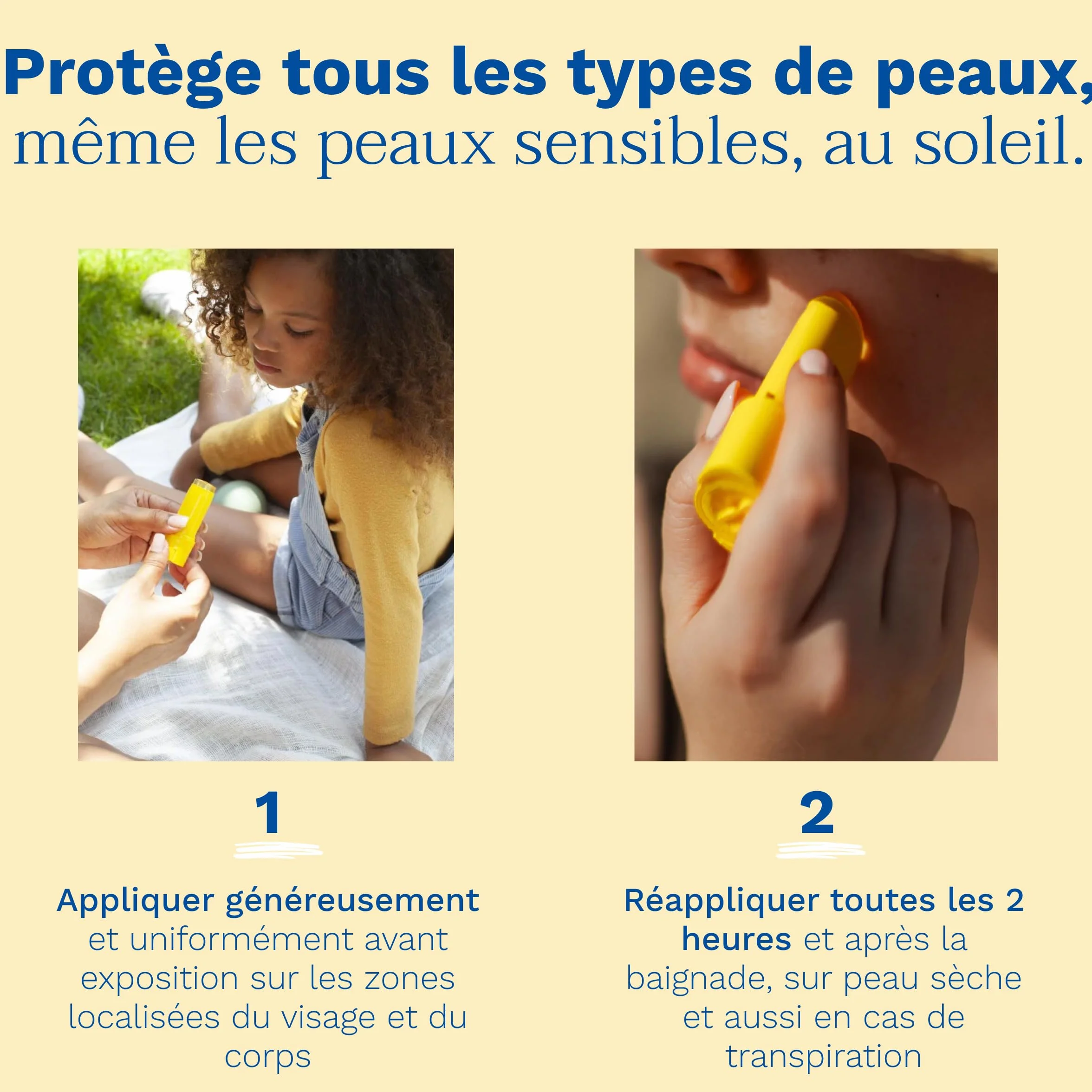 Mustela Stick Solaire SPF 50 Famille Haute Tolérance Protection Visage Corps Huile d'Avocat Résistant Eau Sable 9 ml