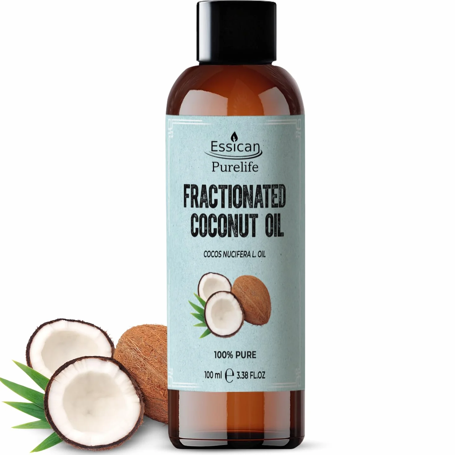 Huile de Coco Pure Liquide 100ml MCT Fractionnée Peau Cheveux Lèvres