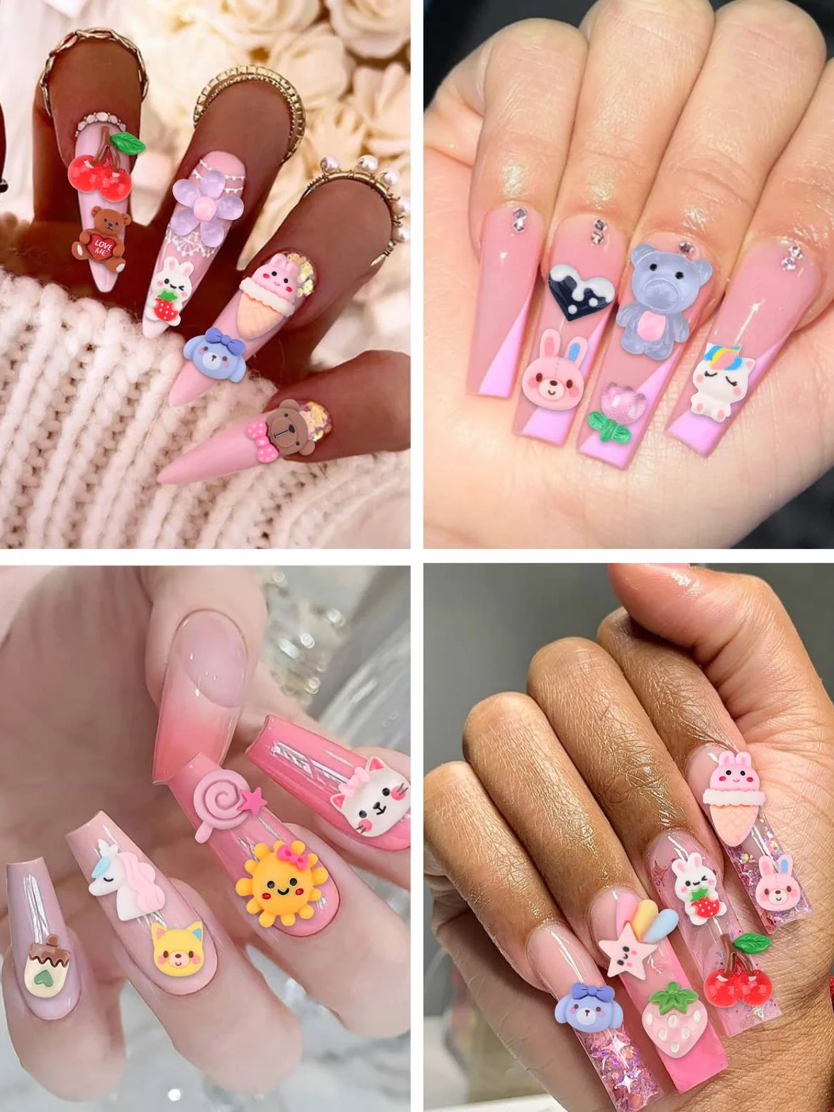 Lot de 100 breloques à ongles Kawaii en résine à dos plat pour fabrication de bijoux