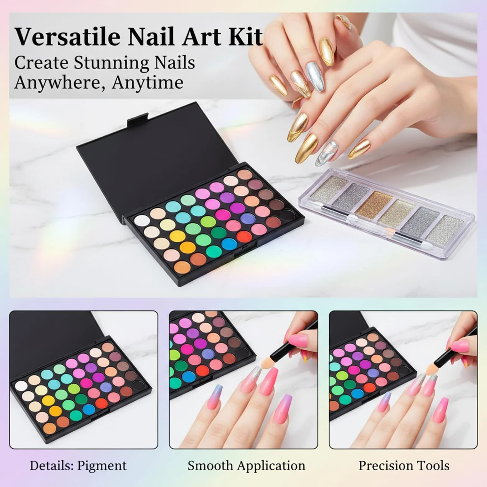 Palette de pigments chrome 46 couleurs poudre à ongles pigmentée nuances néon pour manucure