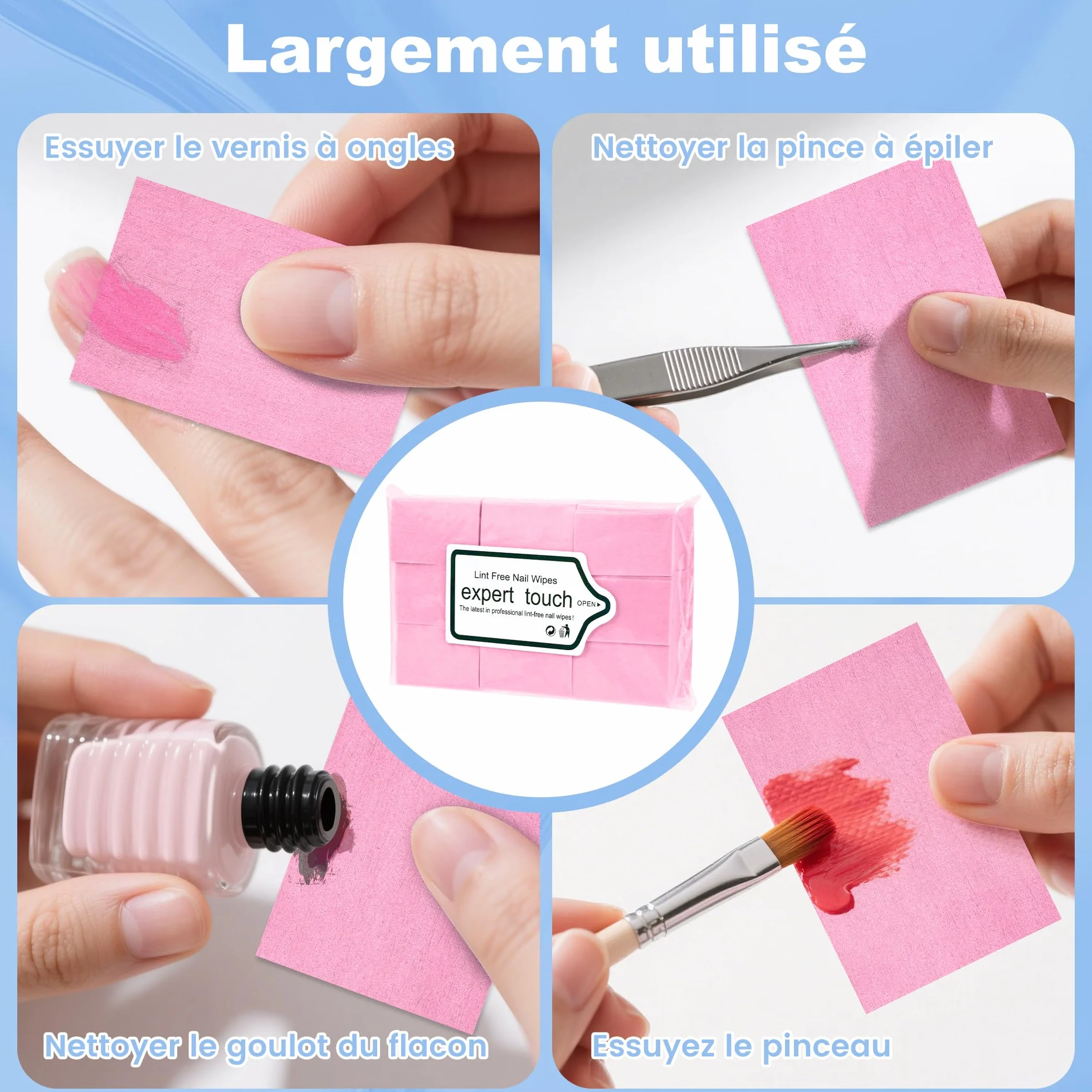 Lingettes Ongles 630 Pièces Cotons Secs Non Pelucheux pour Manucure et Pédicure Rose